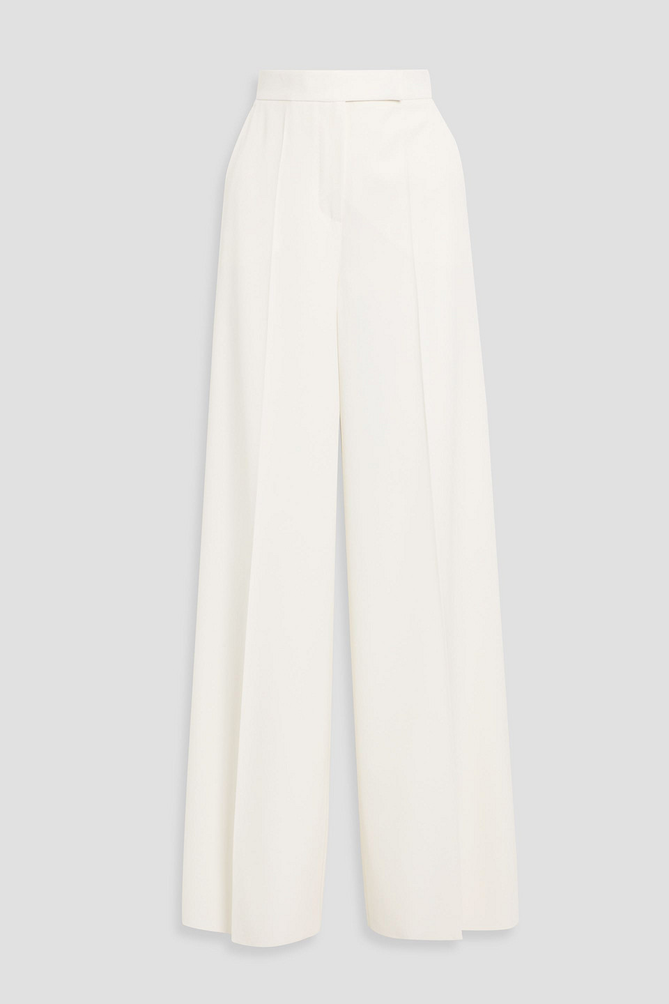 Max Mara Pleated Striped Cotton And Linen-blend Wide-leg Pants In White