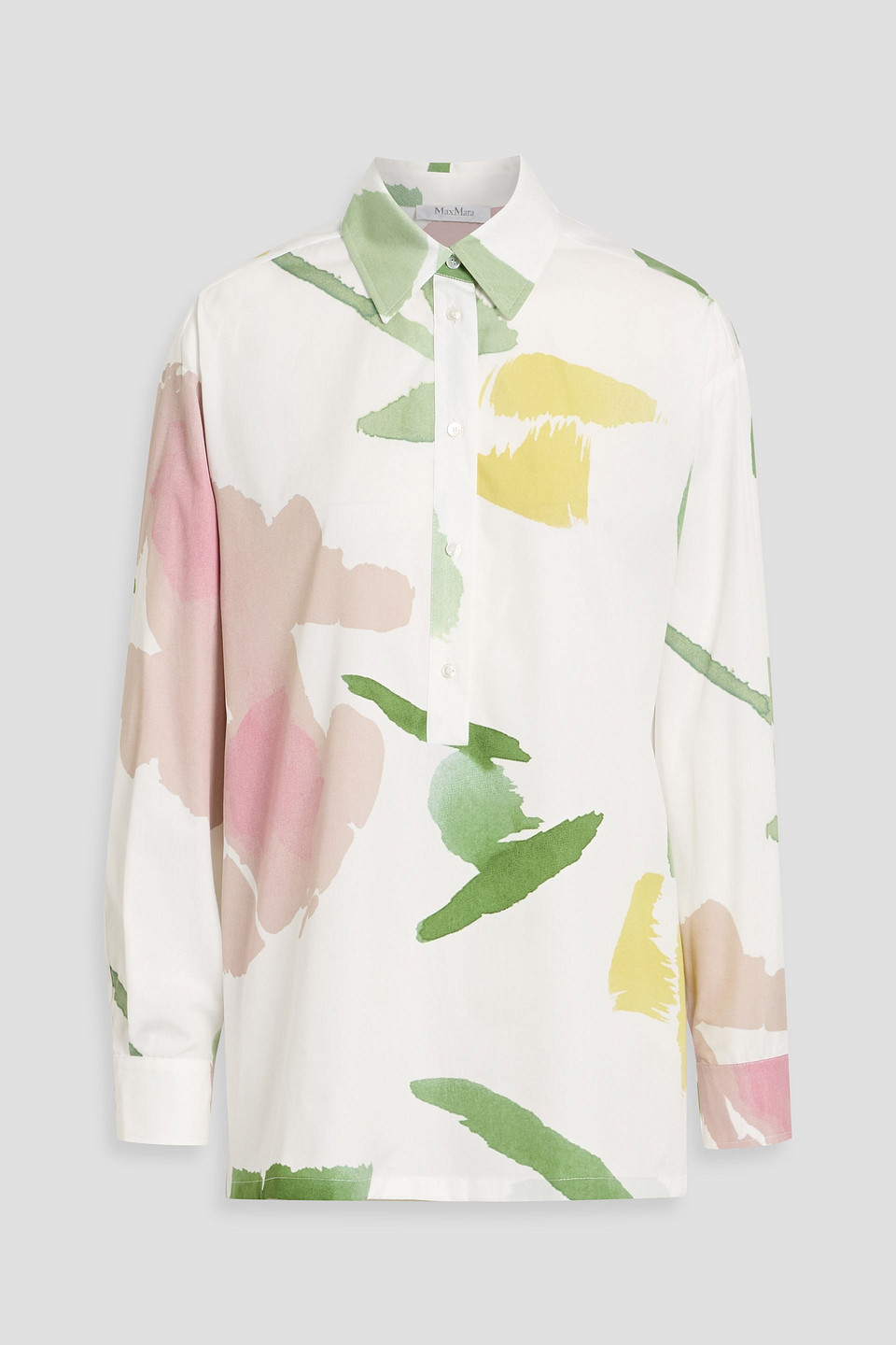 max mara - verace printed cotton-poplin shirt - white - it 34