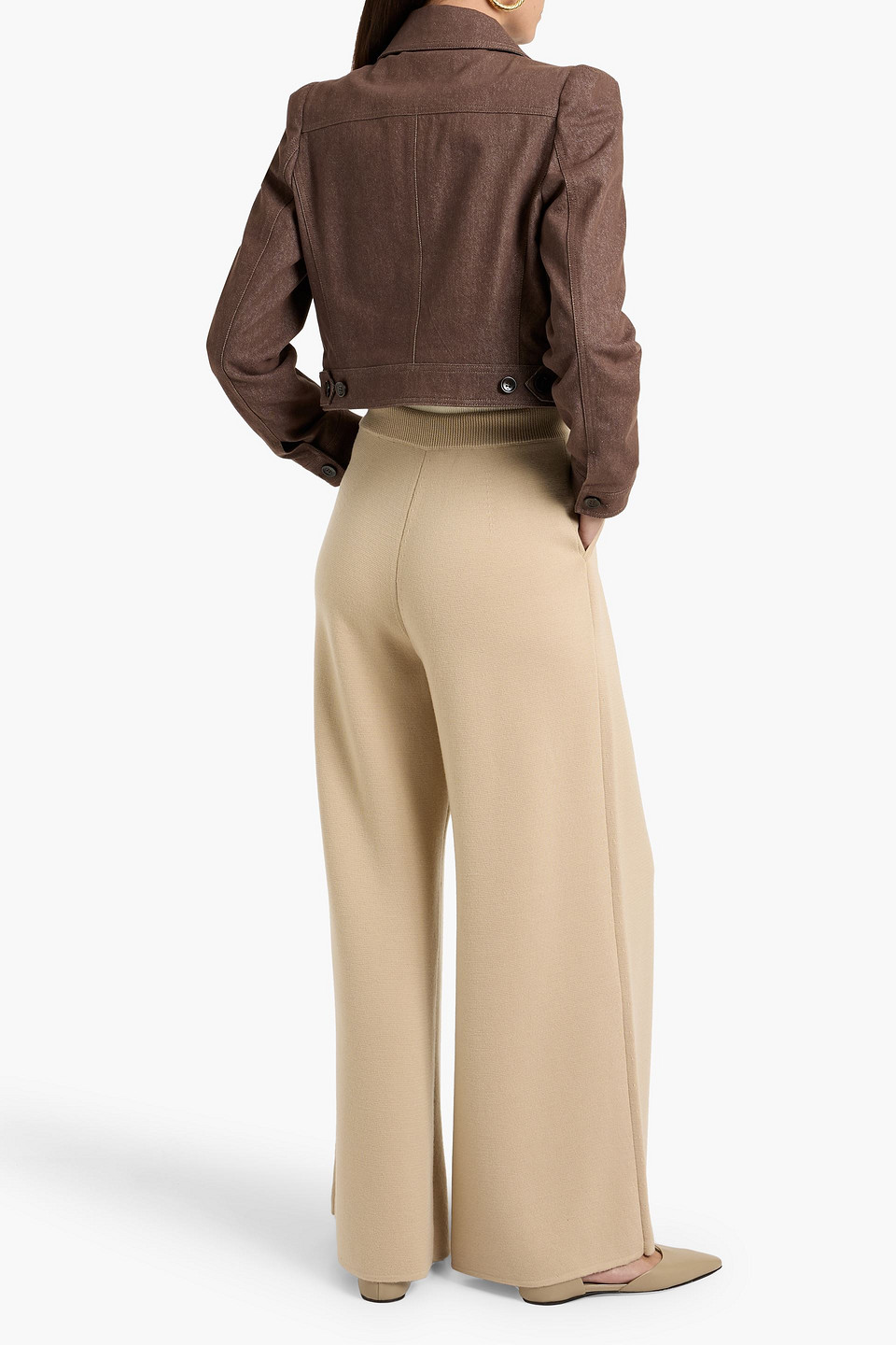 Max Mara Cropped Brown Denim-effect Jacket In Brown