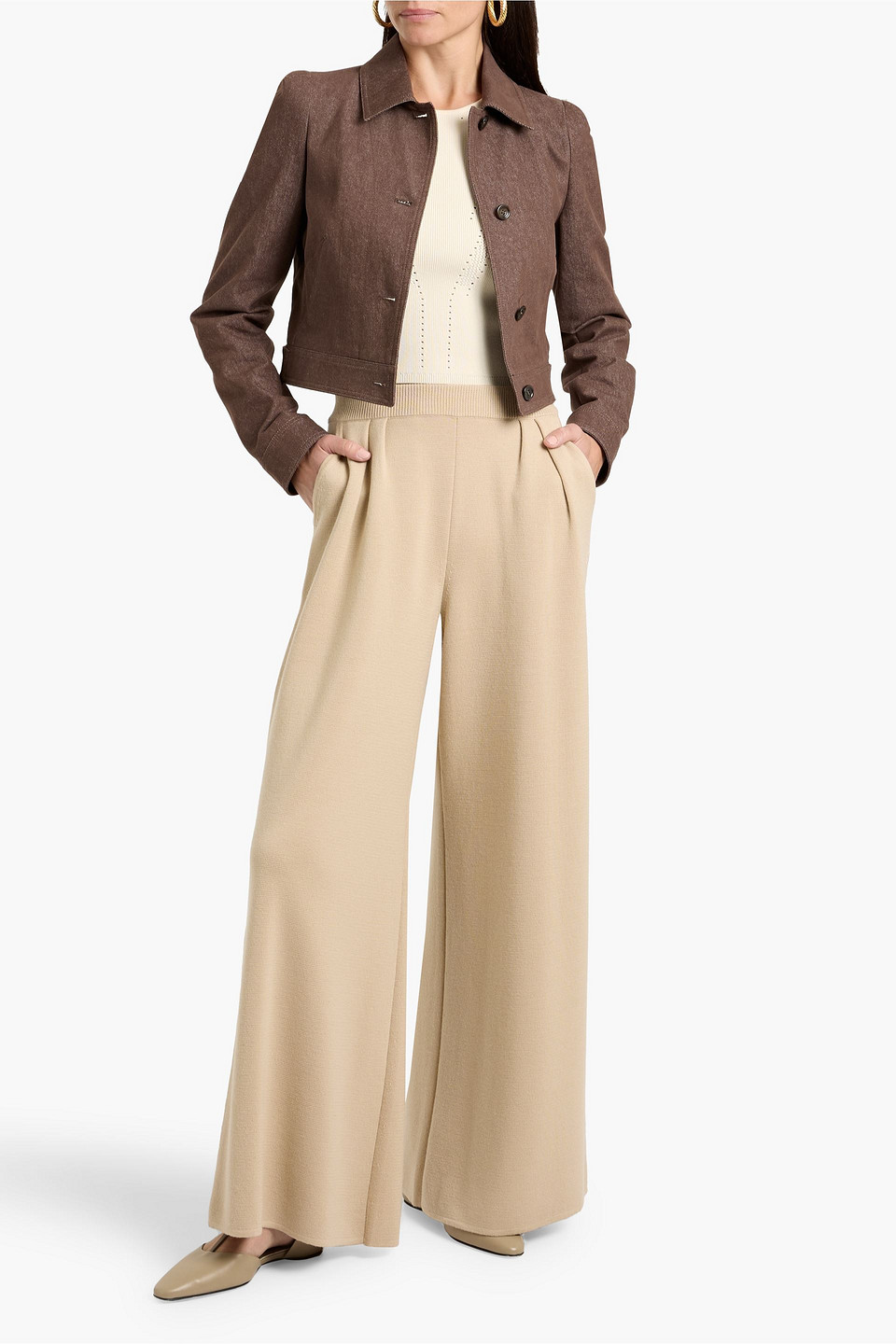 Max Mara Cropped Brown Denim-effect Jacket In Brown