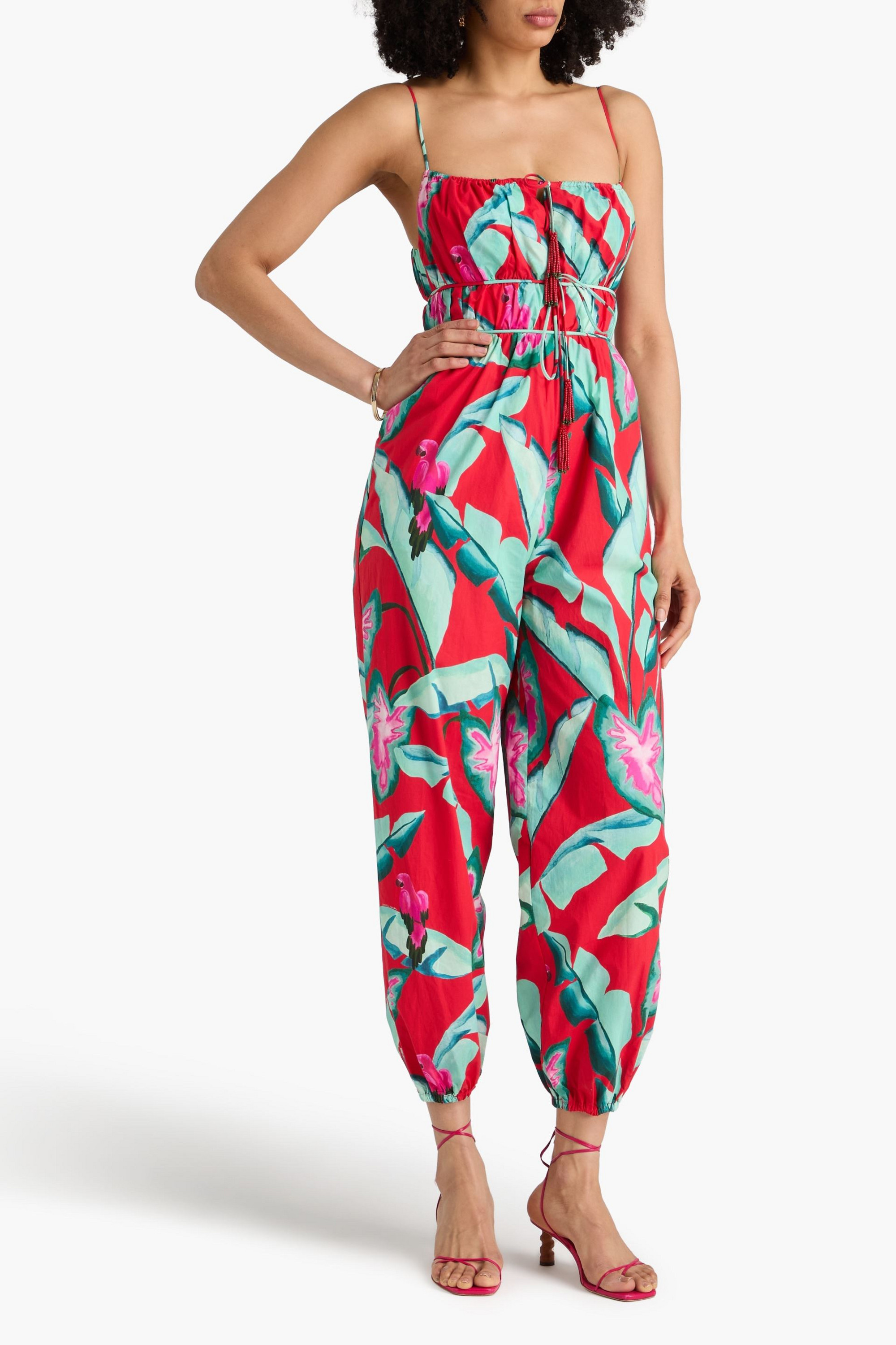 FARM Rio Printed cotton-poplin jumpsuit