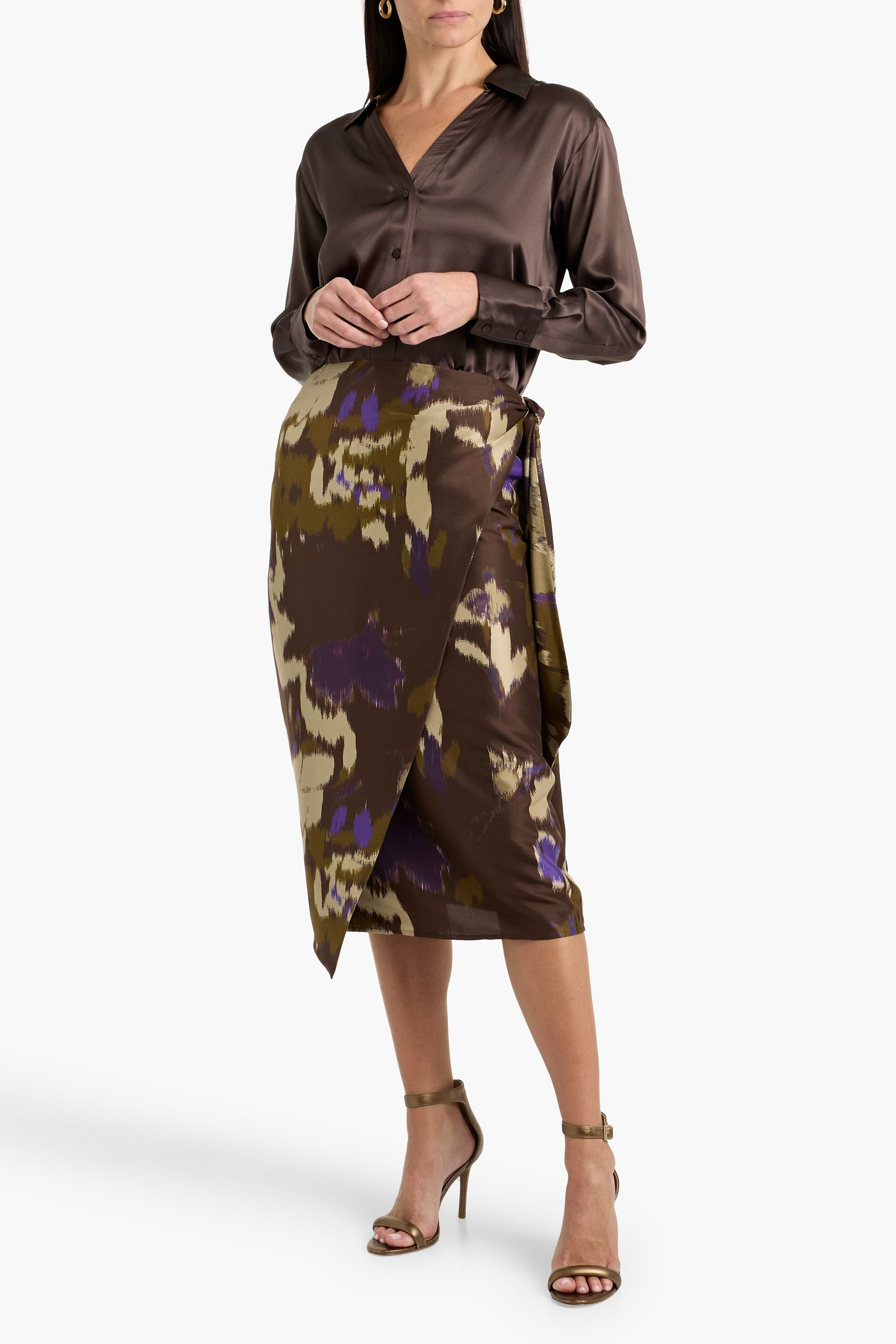 Max Mara Dritto printed silk midi wrap skirt