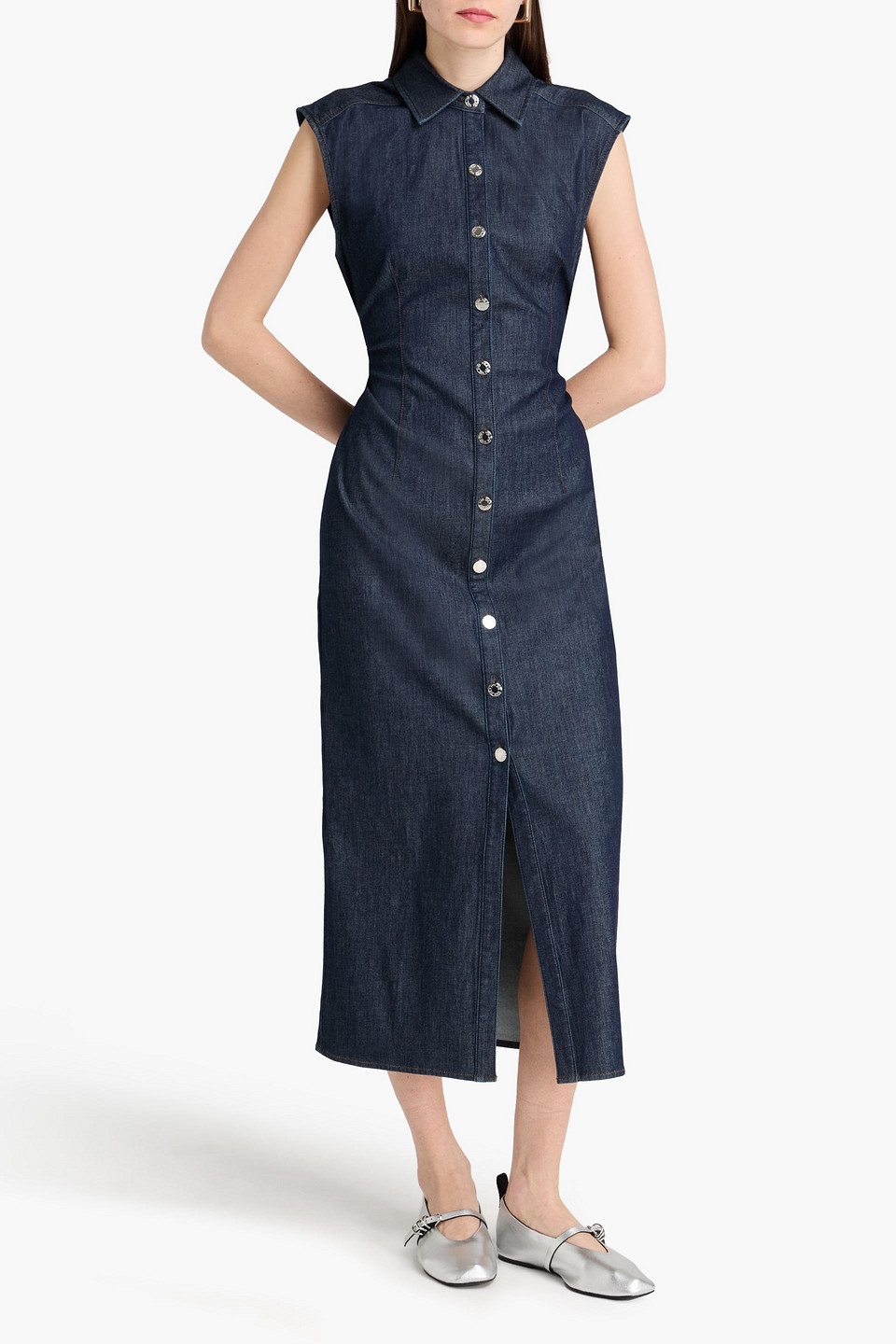  Rag & Bone - Midikleid „leah“ Aus Denim Mit Raffungen - Blau - Us 00 