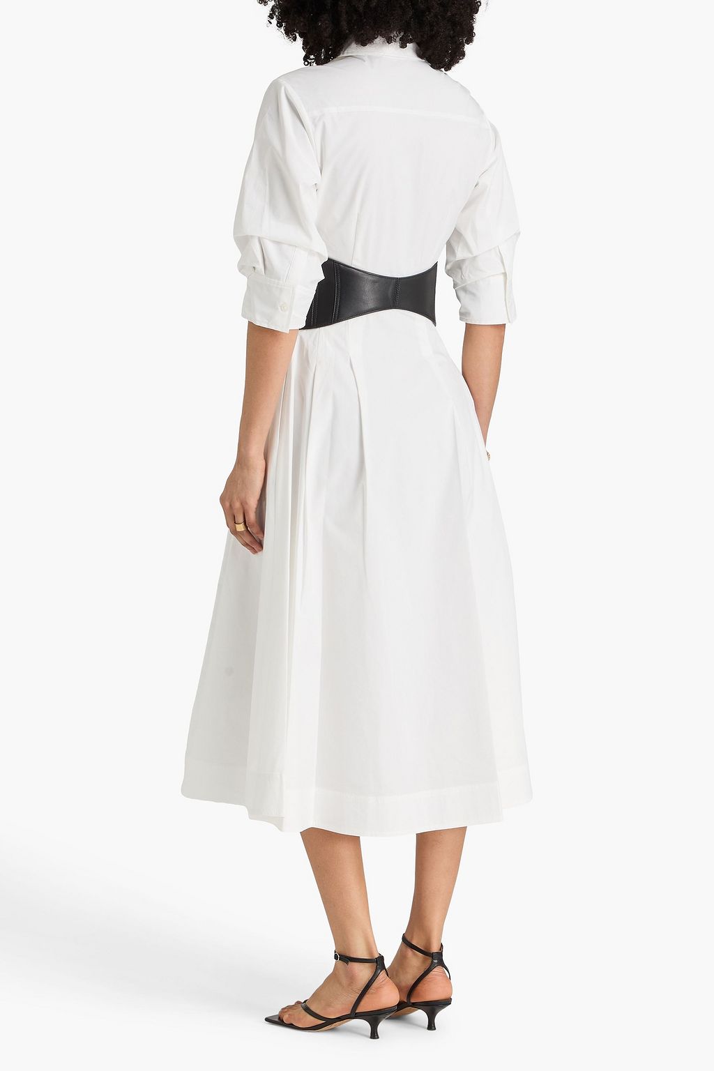 white poplin pleated waist shirt dress Tory Burch Women's Poplin Pleat-Waist Dress in Pink Roses, size 4