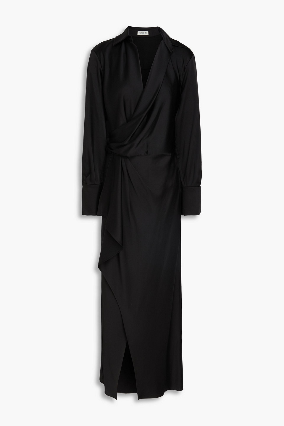 simkhai - talita wrap-effect crepe de chine midi dress - black - us 0