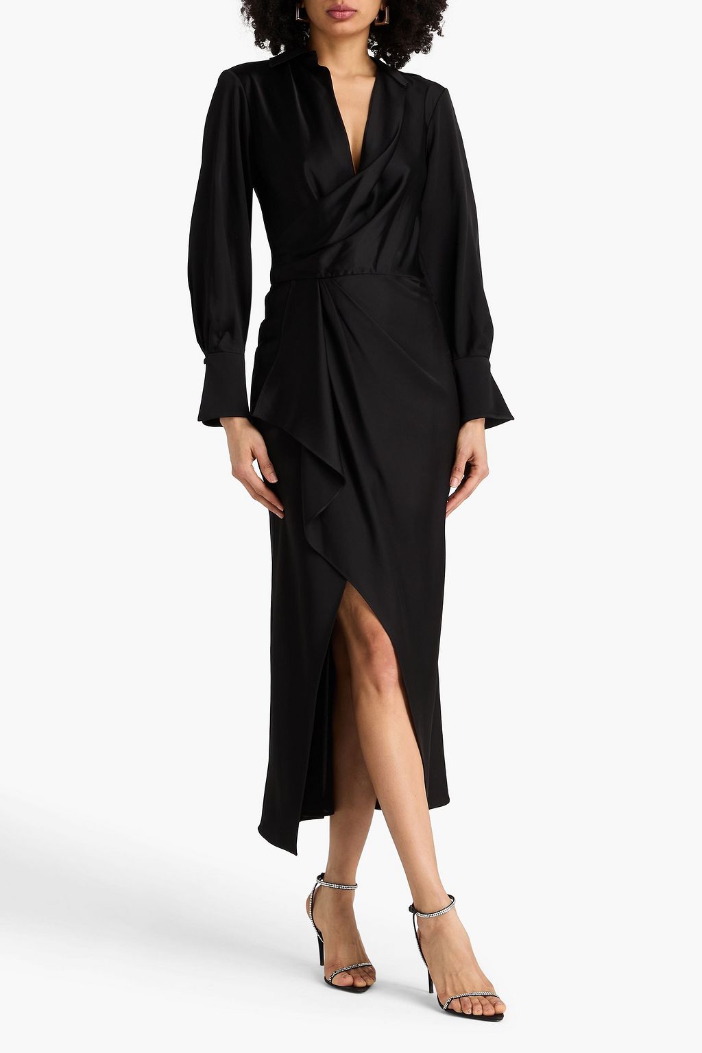 navy blue dress for baby girl Asymmetric draped cotton-jersey dress - black