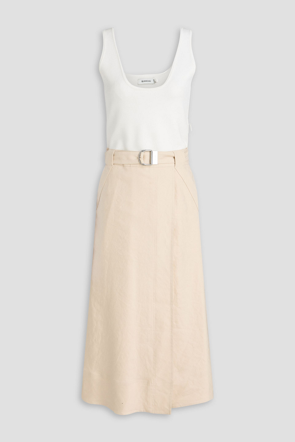 Simkhai Camden Belted Stretch-knit And Linen-blend Midi Dress In Multi