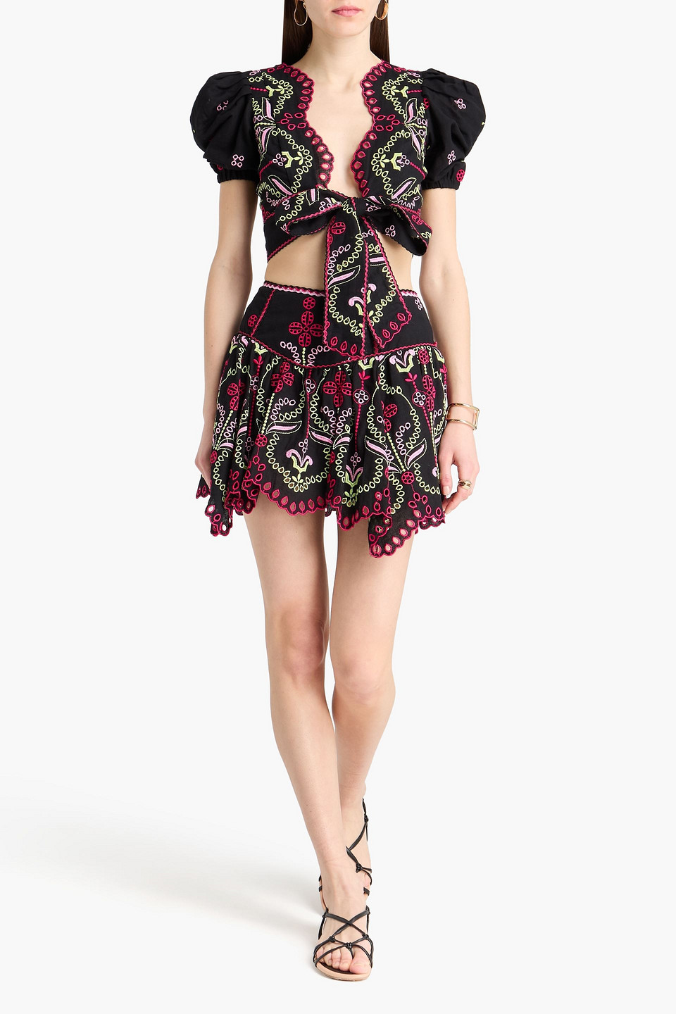  Charo Ruiz Ibiza - Cropped Wickeloberteil „motta“ Aus Einer Baumwollmischung Mit Stickereien - Schwarz - Xs 