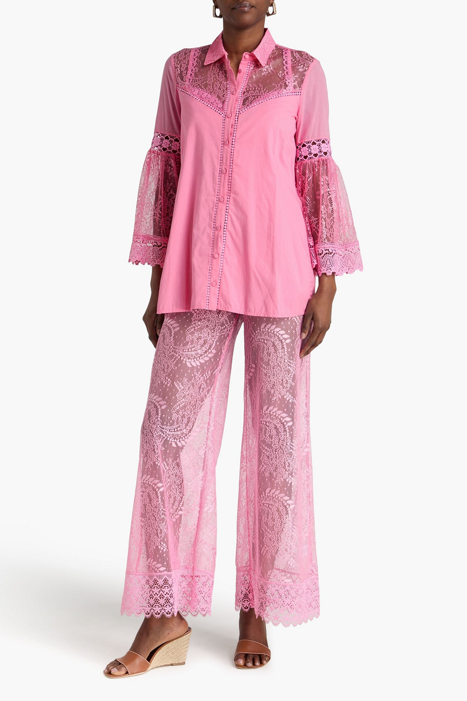  Charo Ruiz Ibiza - Hemd „phine“ Aus Einer Baumwollmischung Mit Einsätzen Aus Schnurgebundener Spitze - Pink - S 
