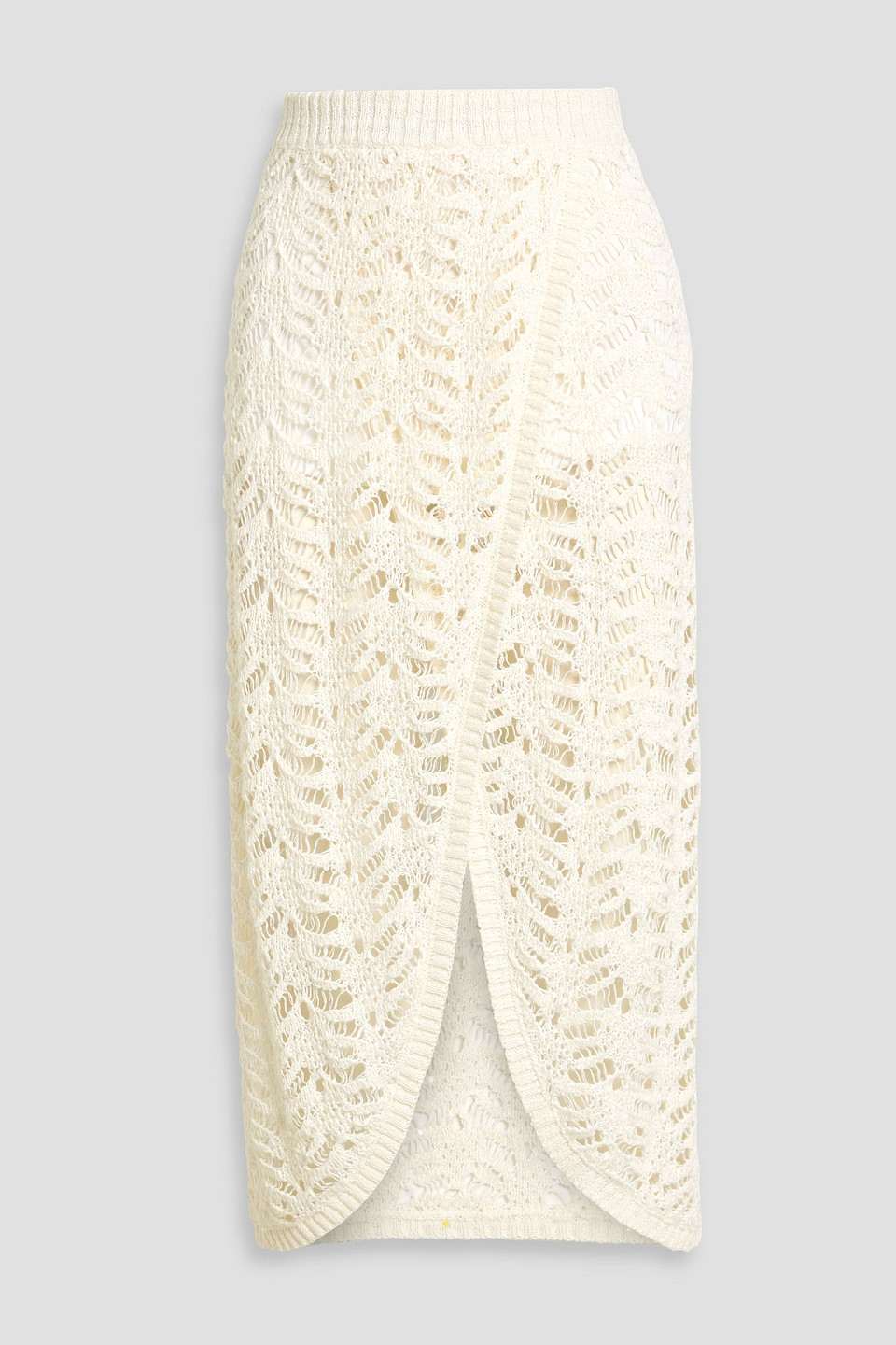 Brunello Cucinelli Wrap-effect Embellished Open-knit Linen-blend Midi Skirt In Neutral