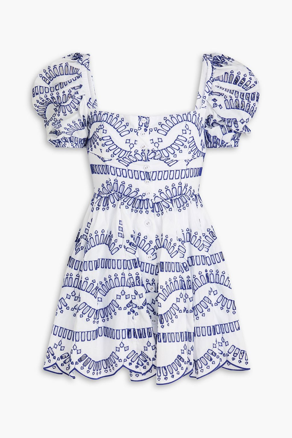 charo ruiz blue and white dress Charo Ruiz Ibiza Niva Embroidered Mini Dress | White