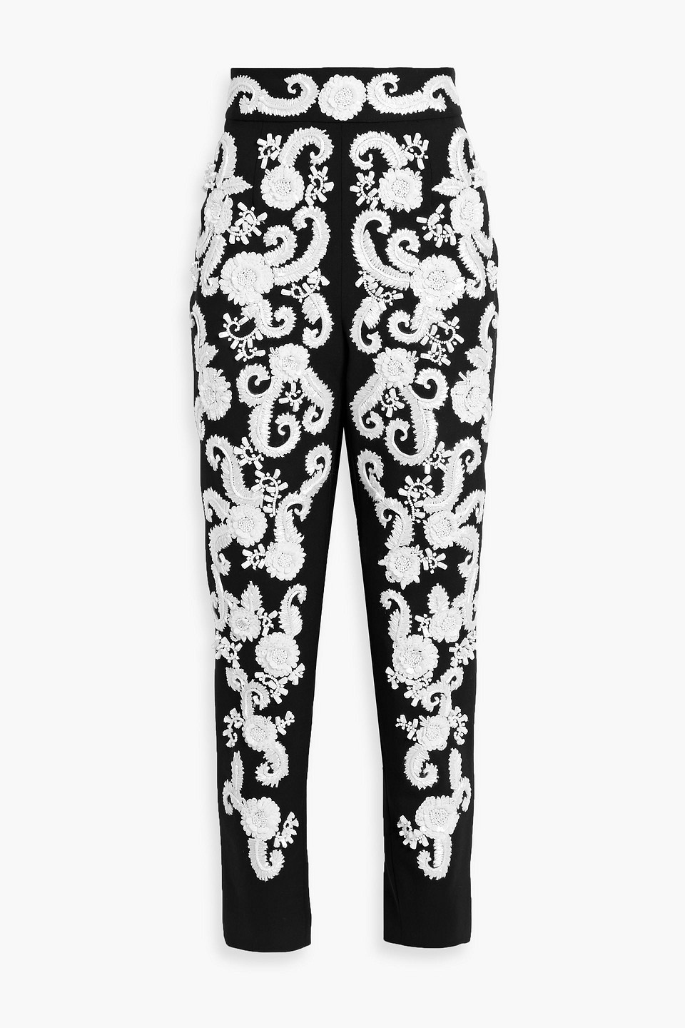 carolina herrera - embellished wool-blend crepe slim-leg pants - black - us 00