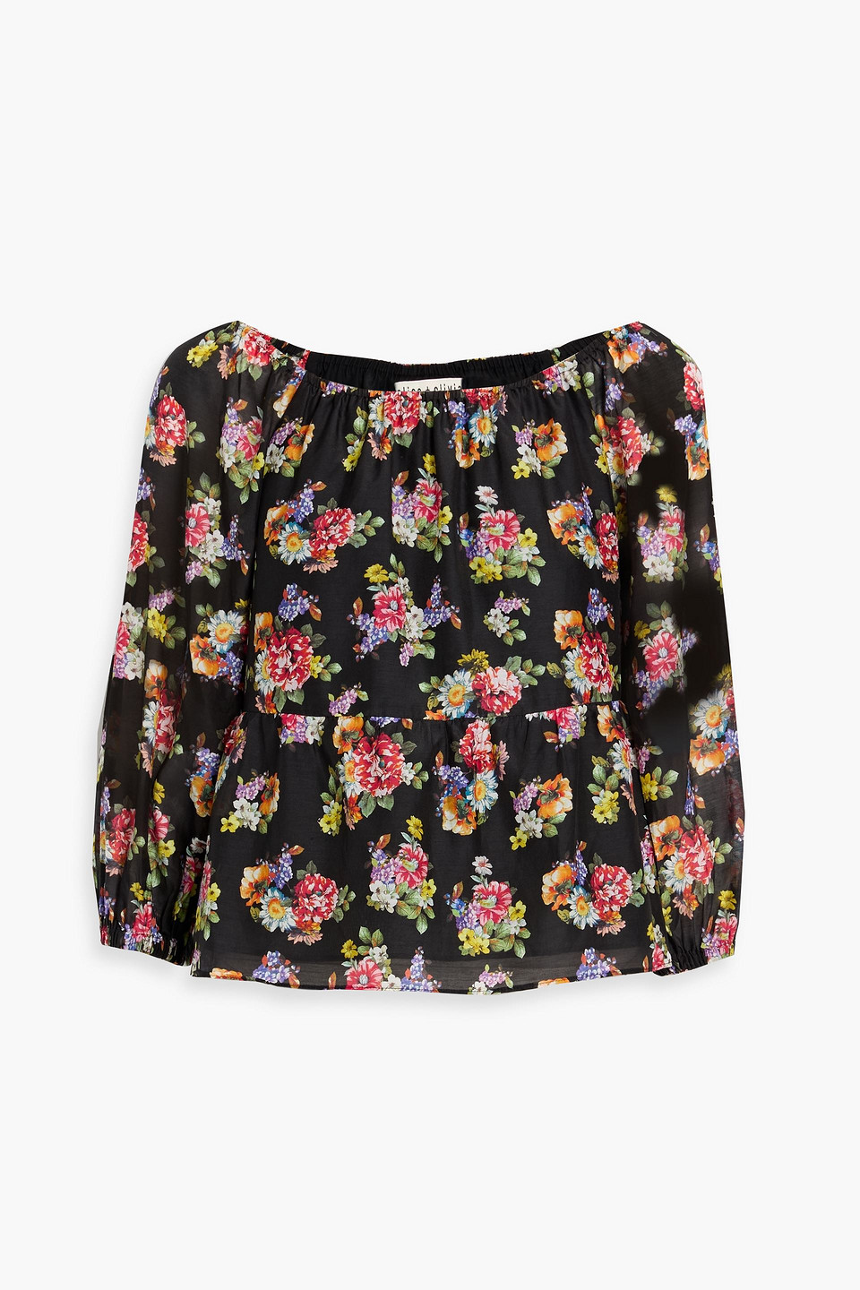 alice olivia - alta floral-print cotton and silk-blend top - black - xs