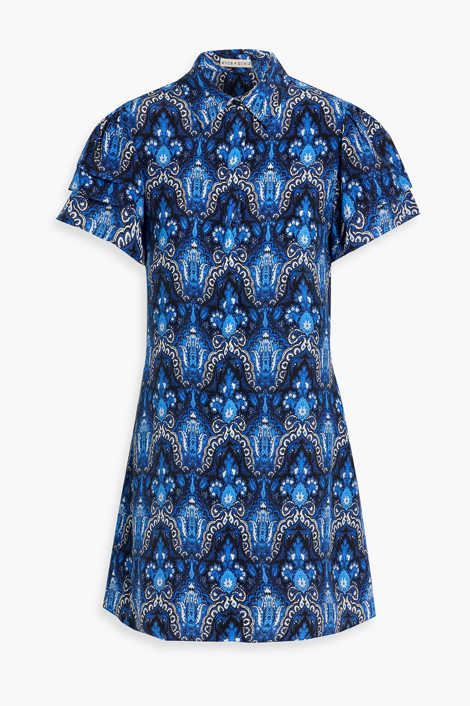 alice olivia - jem printed cupro mini shirt dress - blue - xs