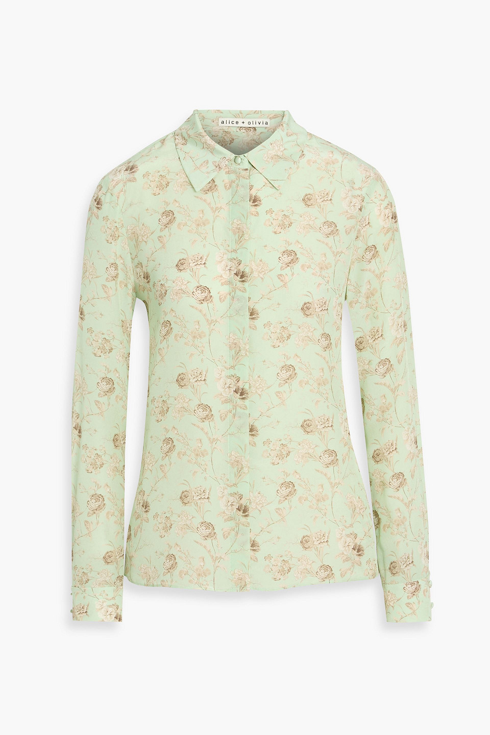 alice olivia - willa floral-print silk-crepe shirt - green - xs