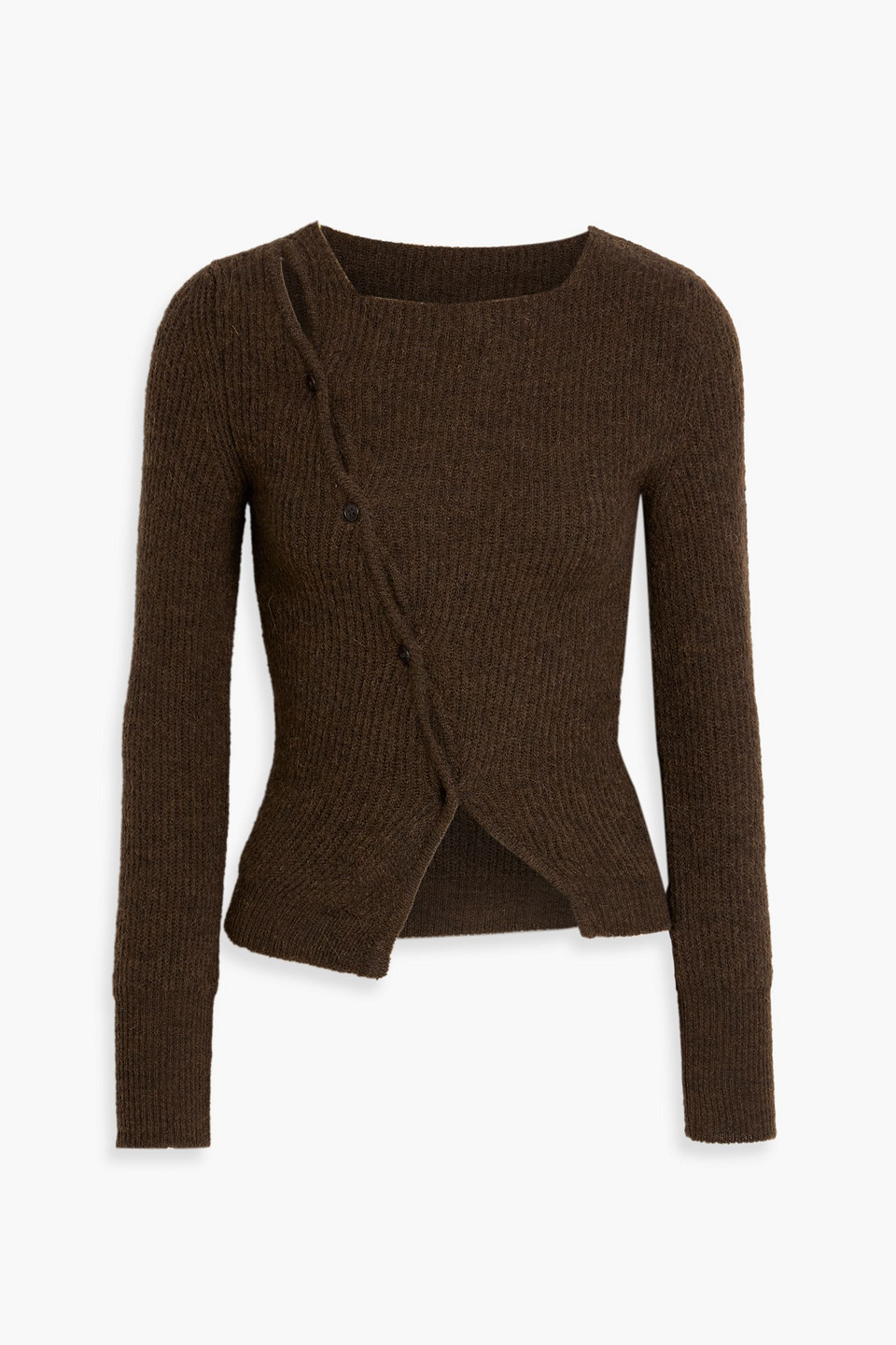 Jacquemus Pau Asymmetric Ribbed-knit Cardigan In Brown