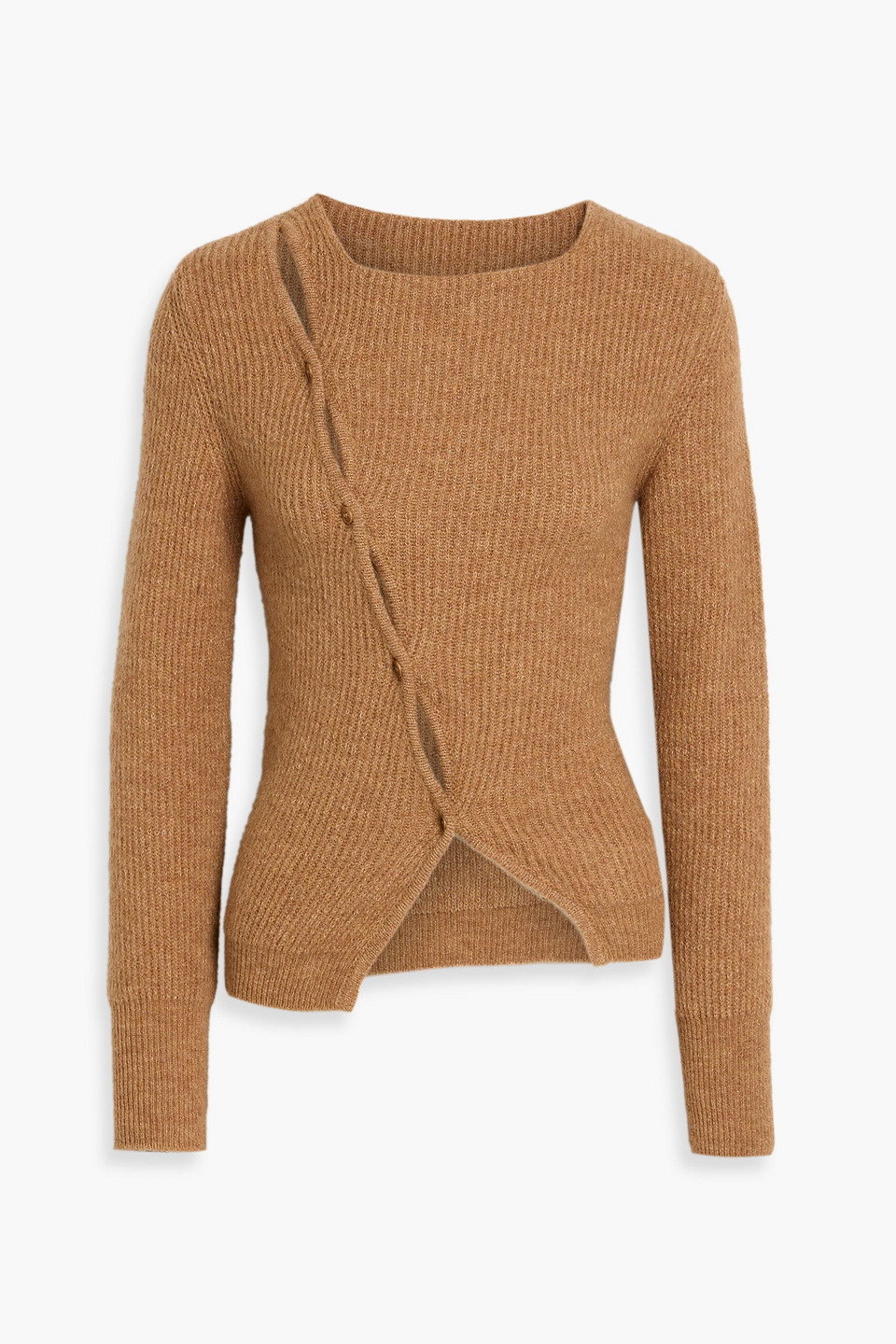 Jacquemus Pau Asymmetric Ribbed-knit Cardigan In Brown