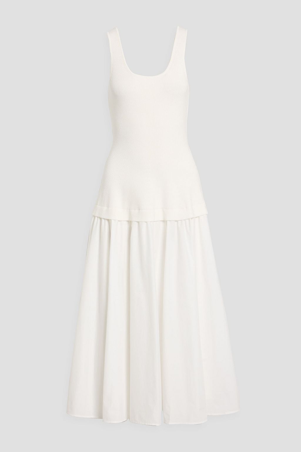 simkhai silas midi dress Silas ribbed-knit and cotton-blend poplin midi dress - white