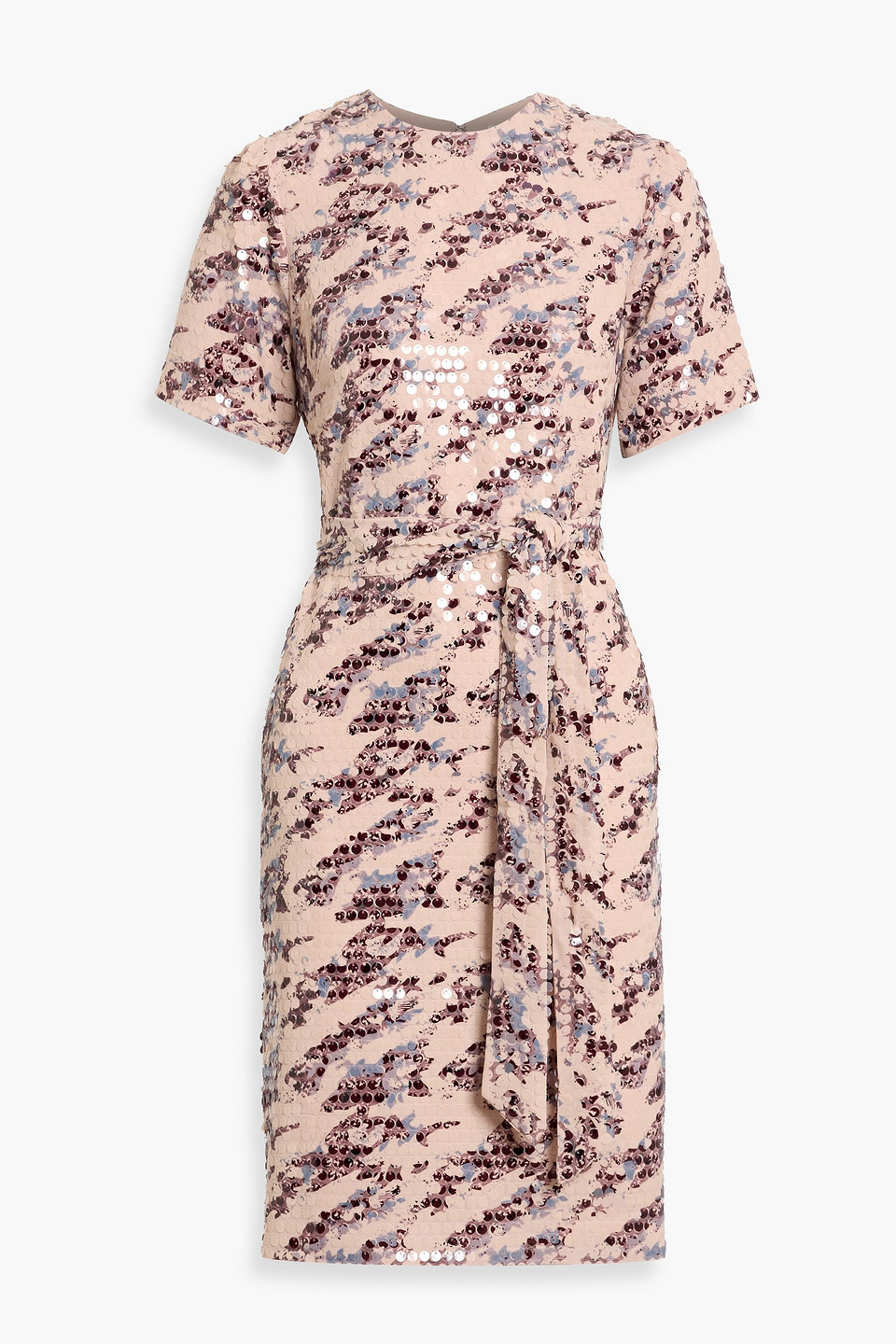 mikael aghal - printed embellished crepe de chine dress - pink - us 6