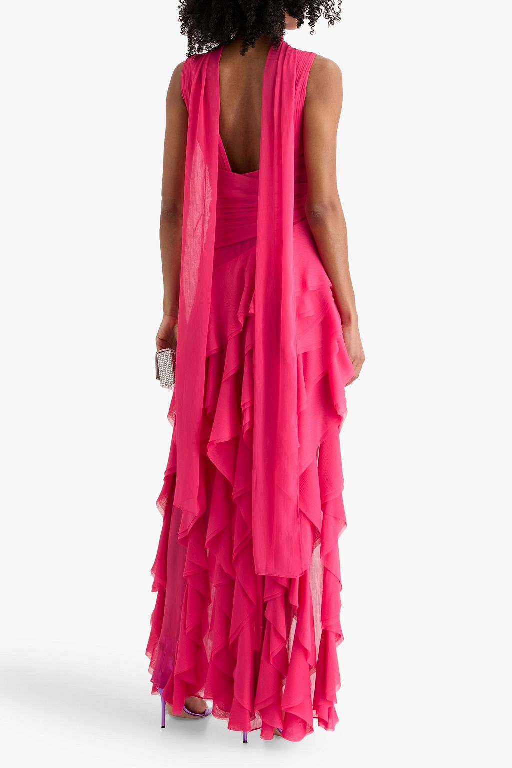 Alice + Olivia Holly Low Neck Asymmetric Ruffled Maxi Dress, Size 4