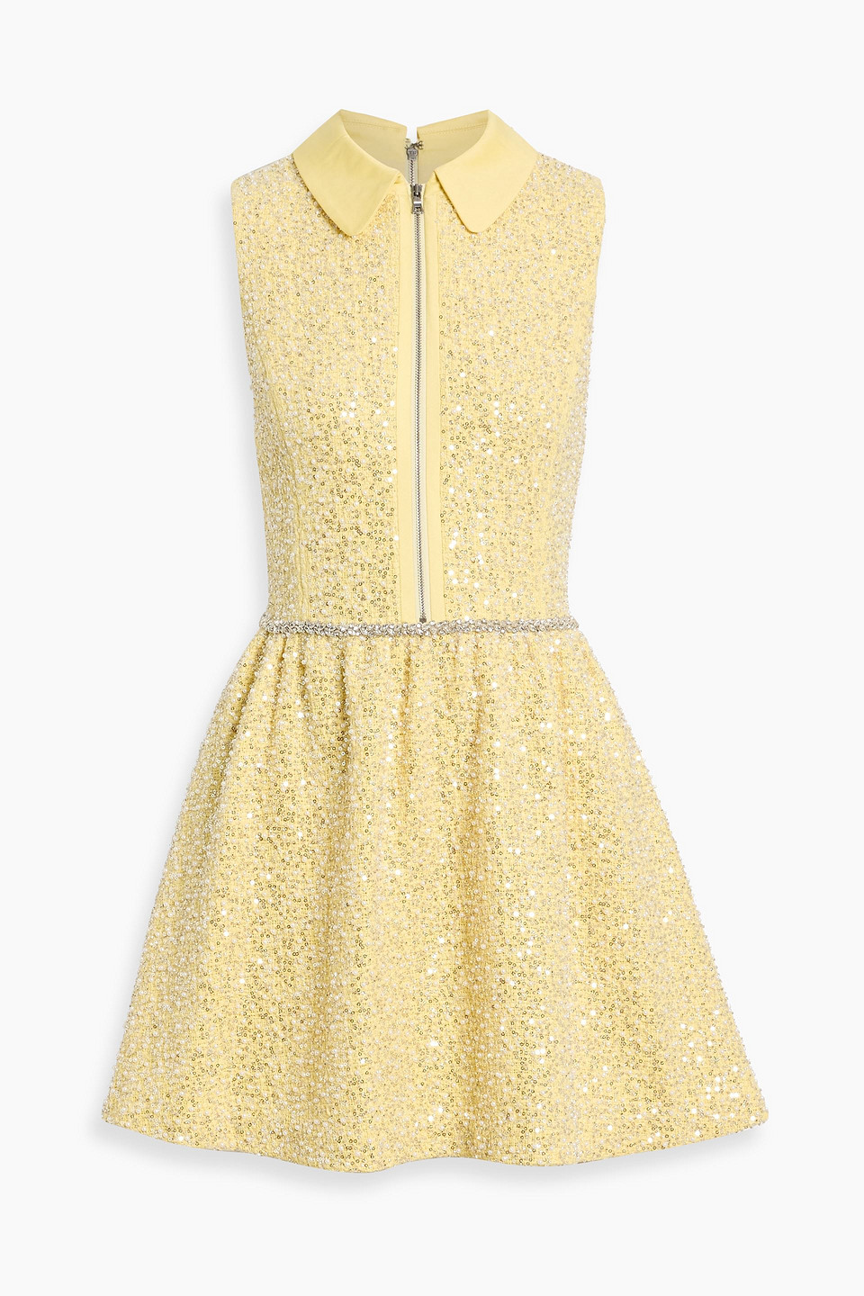 alice olivia - ellis embellished crepe mini shirt dress - yellow - us 0