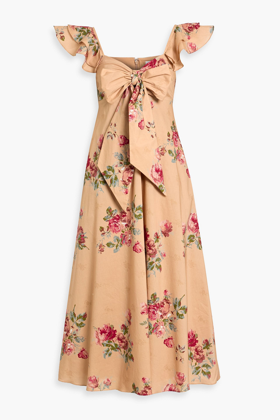 mikael aghal - bow-detailed floral-print cotton-poplin midi dress - neutral - us 2