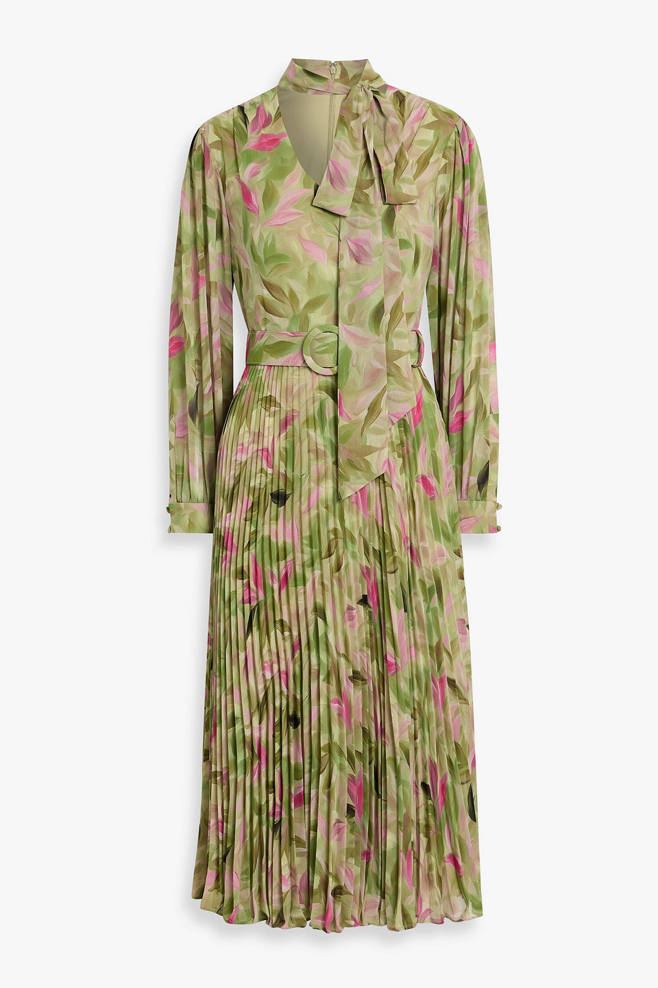 mikael aghal - pleated floral-print crepe de chine midi dress - green - us 4