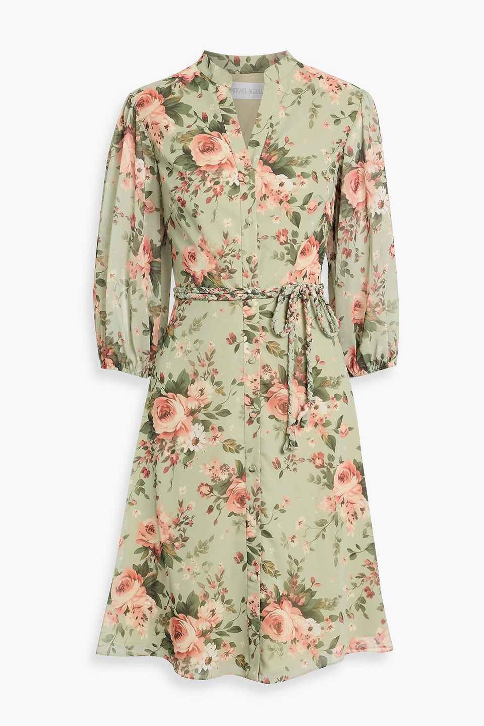 mikael aghal - floral-print crepe de chine dress - green - us 4