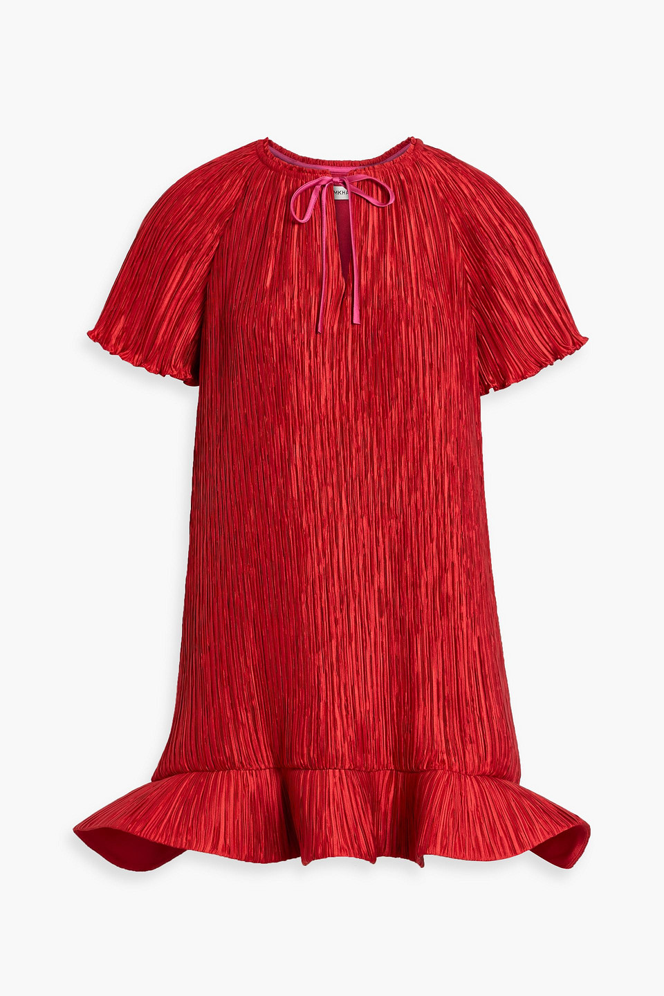 simkhai - venus fluted plissé-satin mini dress - red - us 2