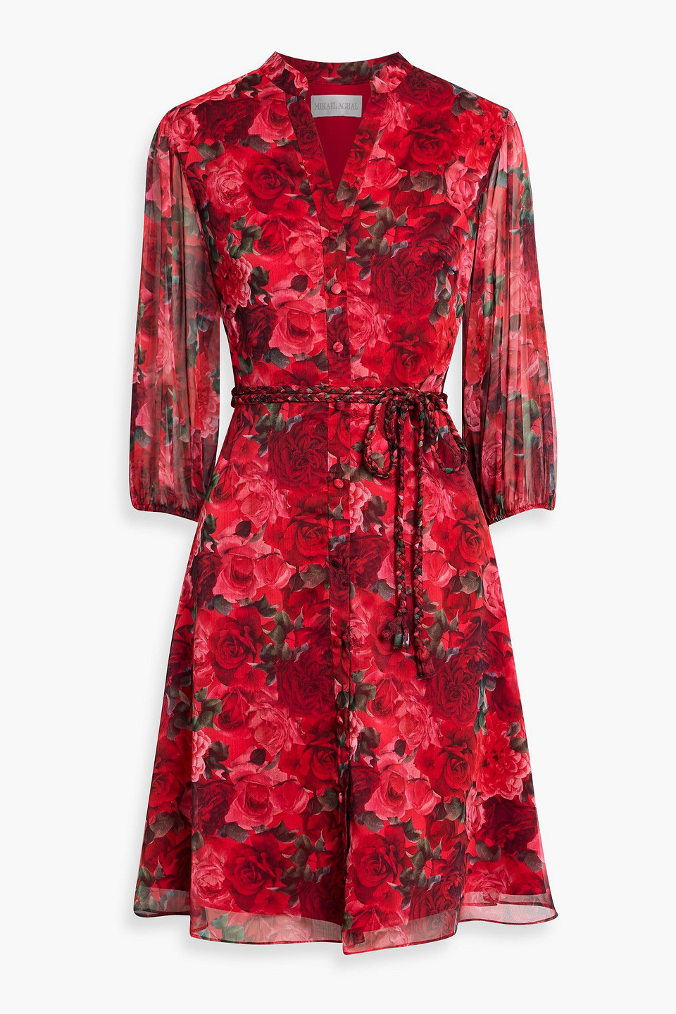 mikael aghal - floral-print crepon dress - red - us 4