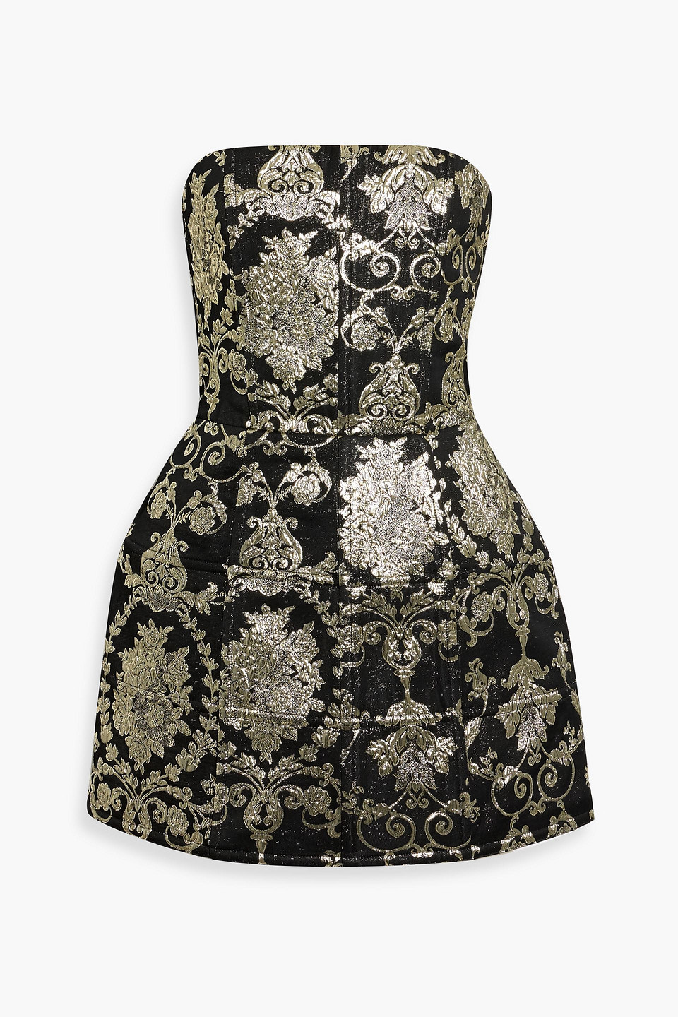 alice olivia - gerda strapless metallic brocade mini dress - black - us 8
