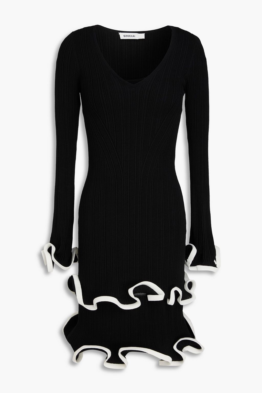 SIMKHAI Avalon ruffled ribbed-knit mini dress | THE OUTNET