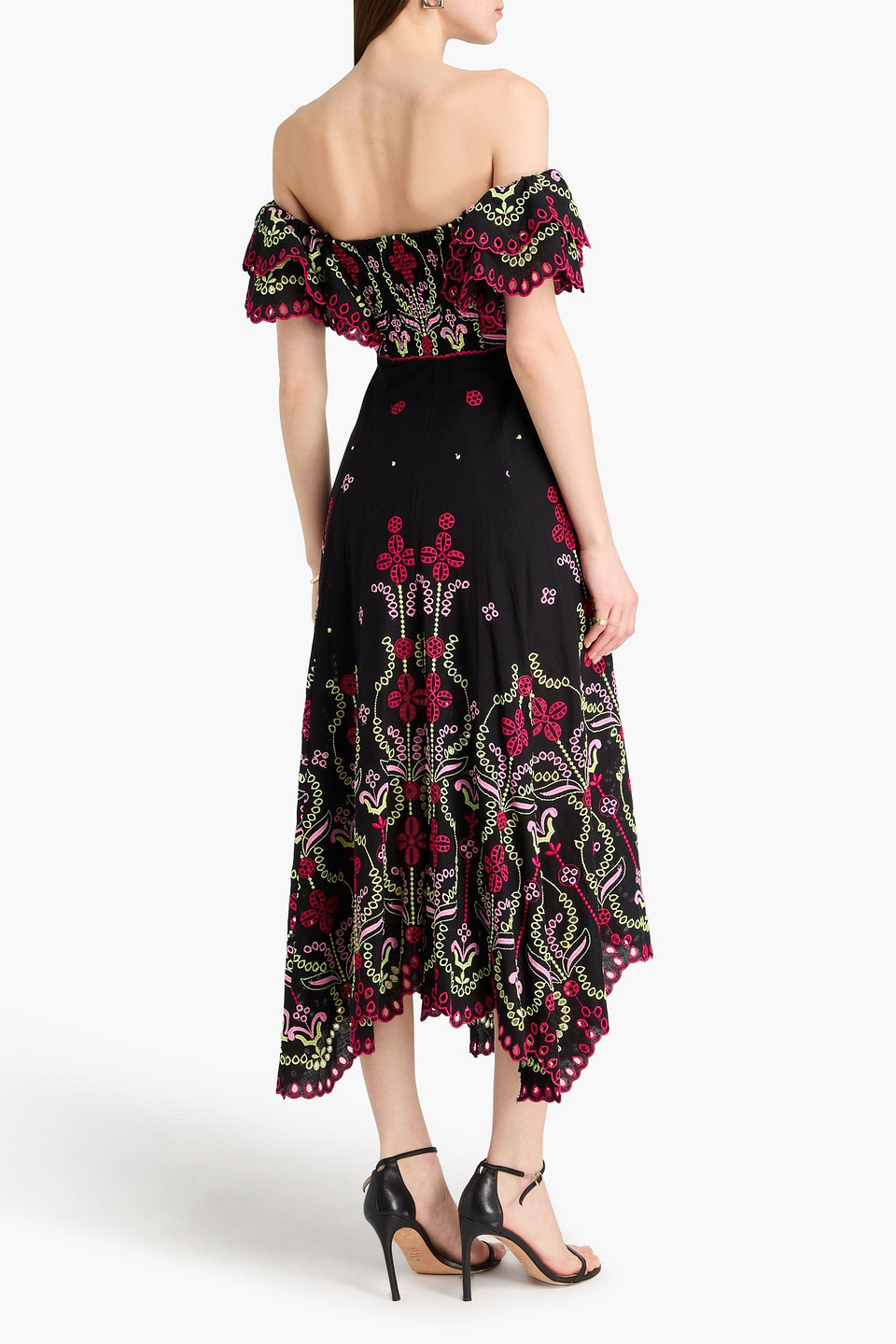  Charo Ruiz Ibiza - Schulterfreies Midikleid Aus Einer Baumwollmischung Mit Lochstickerei - Schwarz - S 