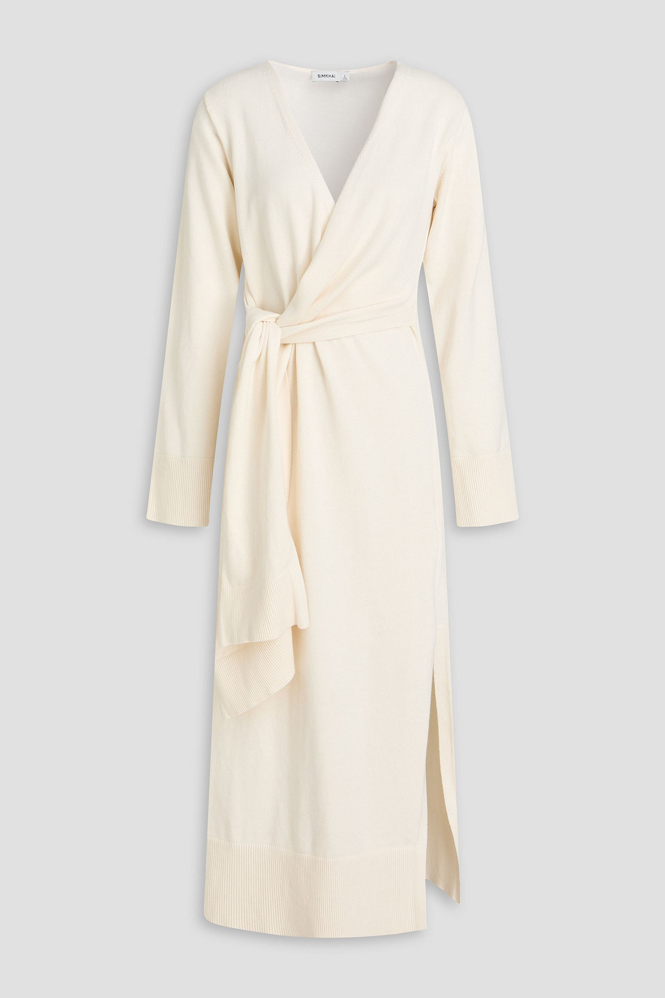 simkhai - skyla cotton and cashmere-blend midi wrap dress - white - xs