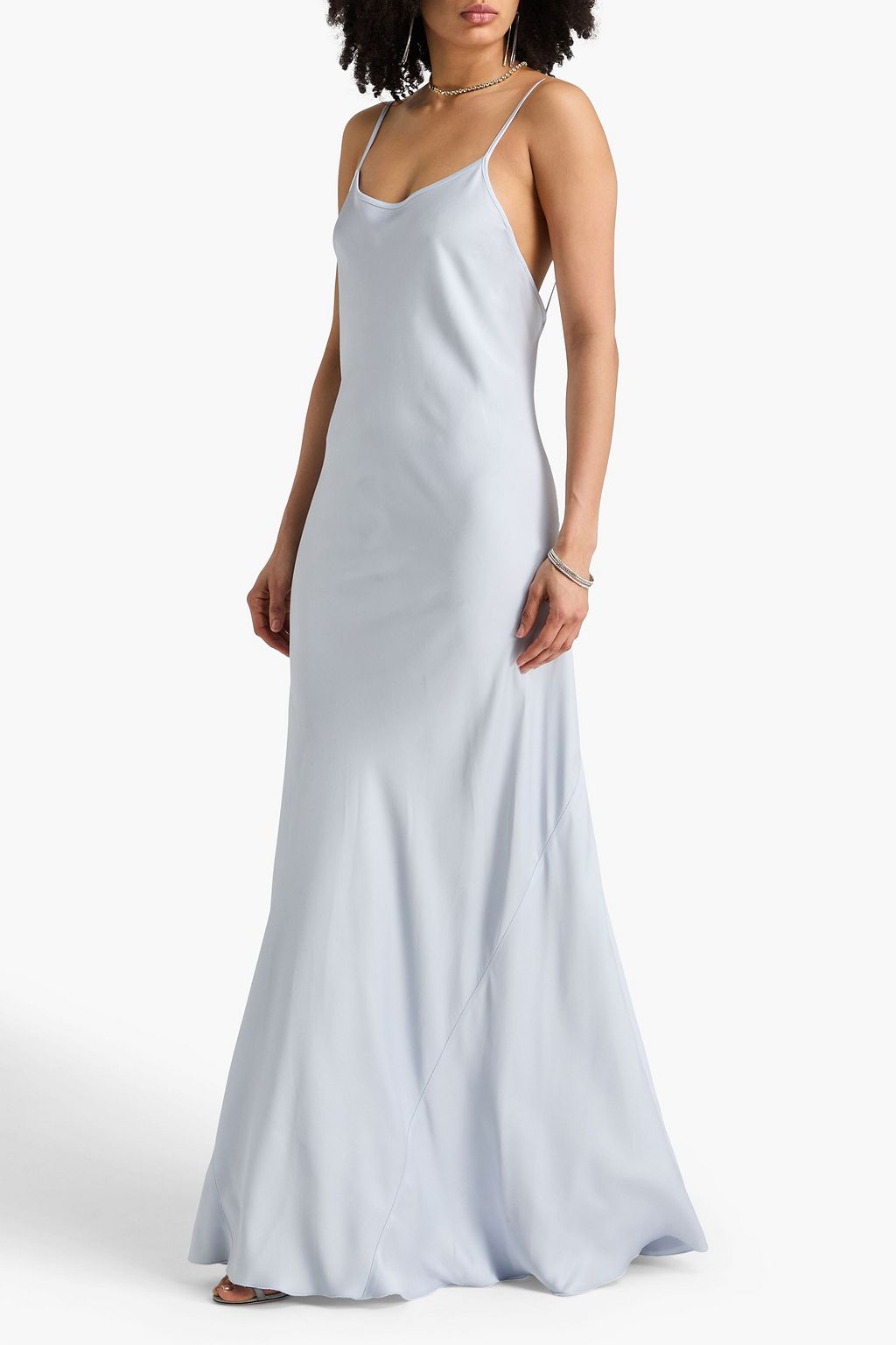 victoria beckham silver slip dress VICTORIA BECKHAM Satin-crepe maxi slip dress
