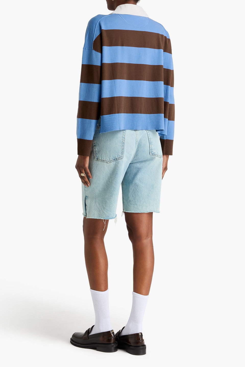  Simkhai - Striped Wool-blend Polo Shirt - Blue - S 