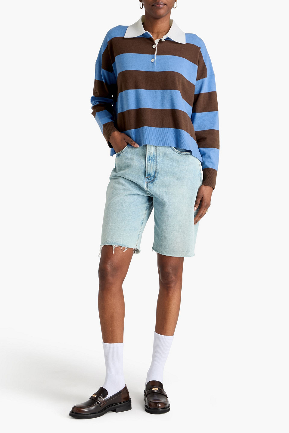  Simkhai - Striped Wool-blend Polo Shirt - Blue - S 