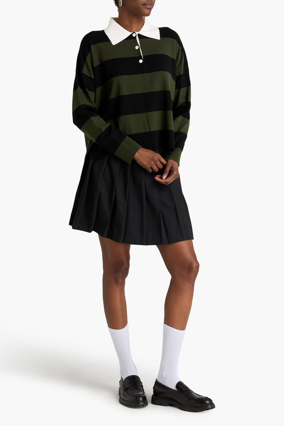  Simkhai - Striped Wool-blend Polo Shirt - Green - M 
