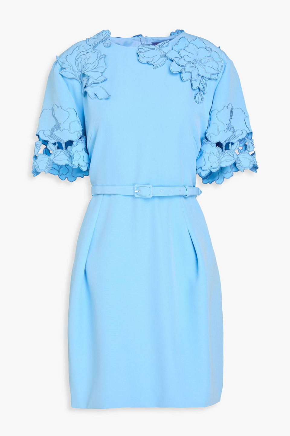 Leo Lin Aurelie Floral-appliquéd Stretch-crepe Mini Dress In Blue