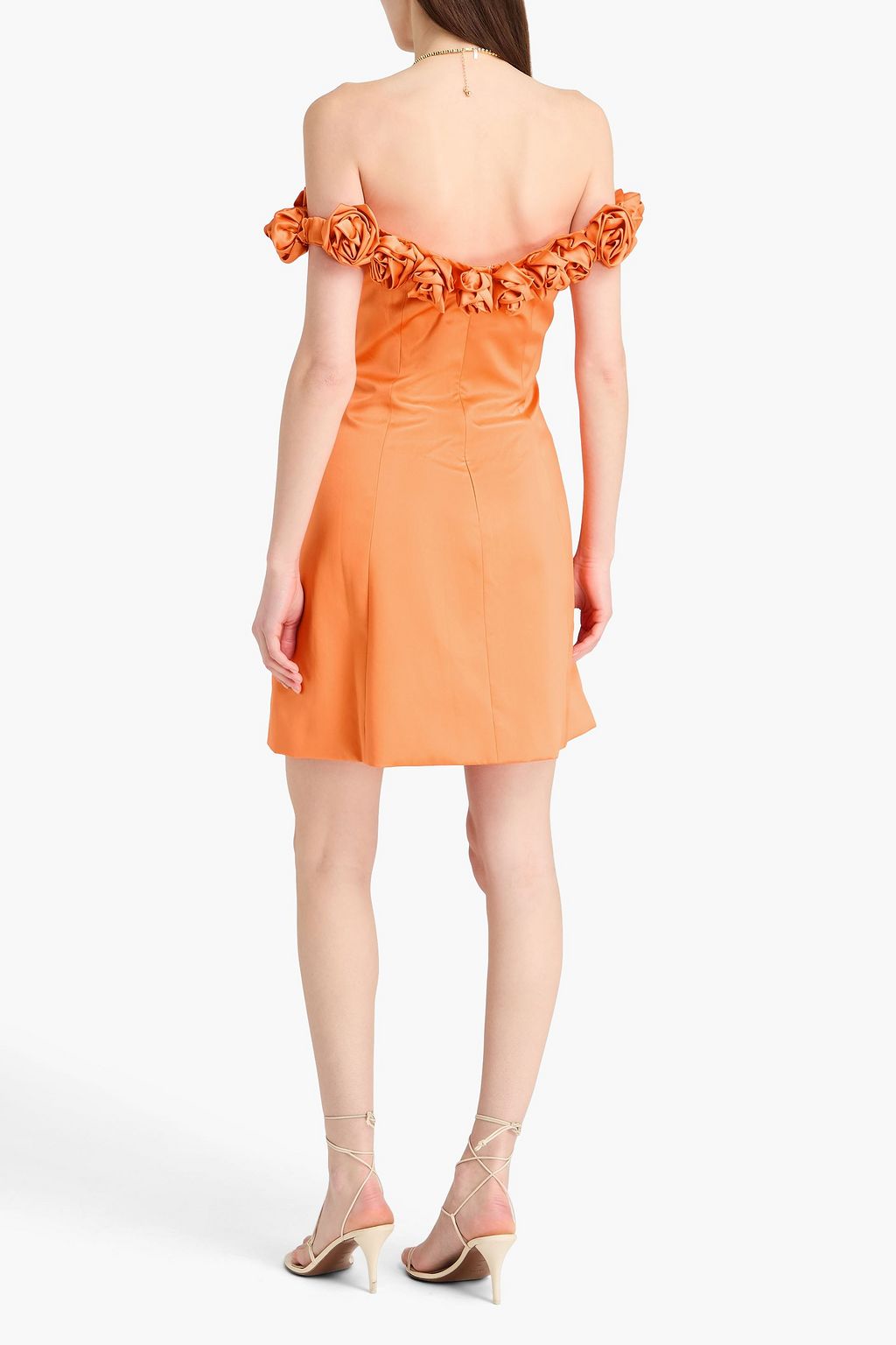 Leo Lin Stella off-the-shoulder floral-appliqud crepe de chine mini dress - Women - Orange Dresses - UK 16