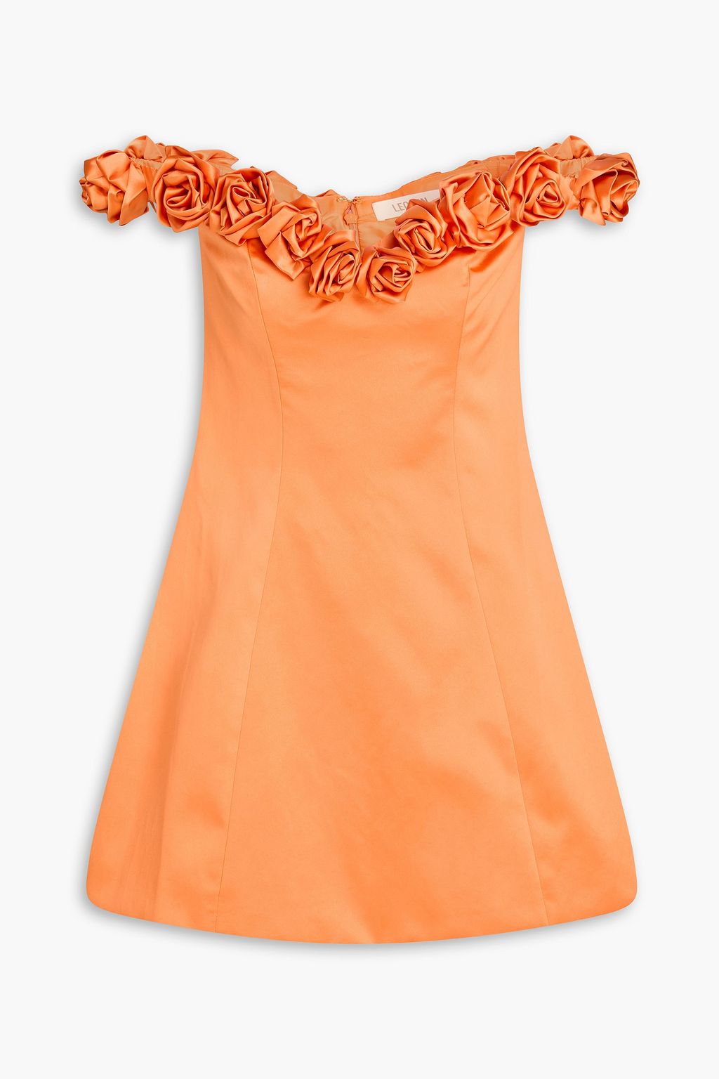 Leo Lin Stella off-the-shoulder floral-appliqud crepe de chine mini dress - Women - Orange Dresses - UK 14