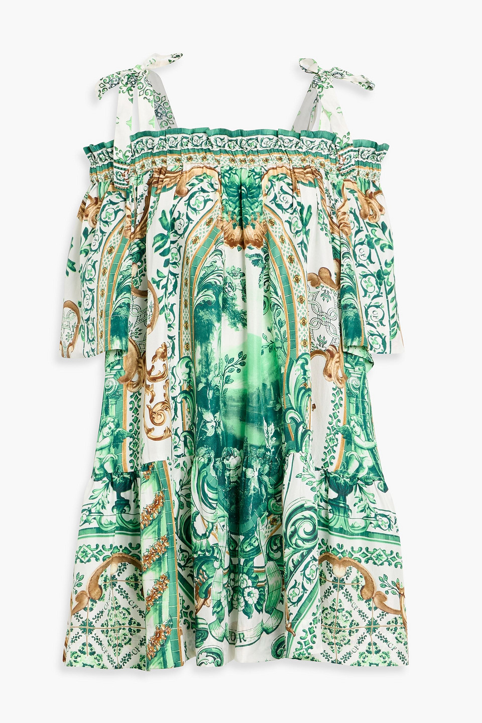 camilla - cold-shoulder printed silk-twill mini dress - green - xs/s
