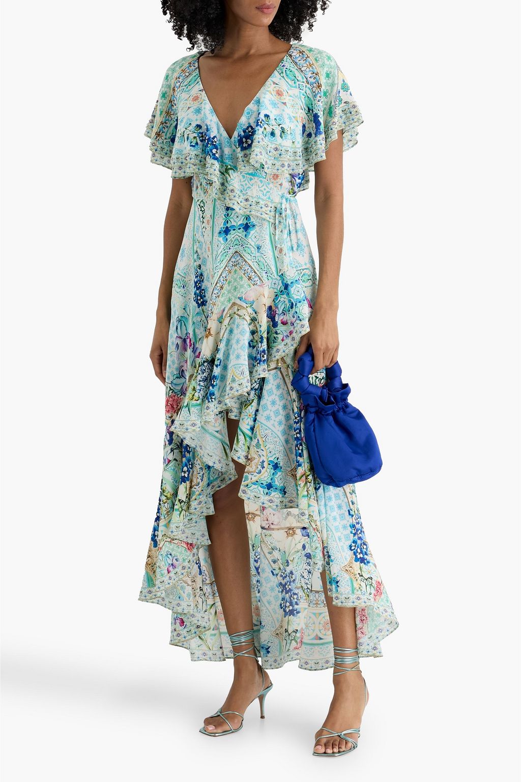 ruffle strap a line dress in blue Cicinia Sky Blue Prom Dresses Long Chiffon Spaghetti Straps A-line Flo main image 0