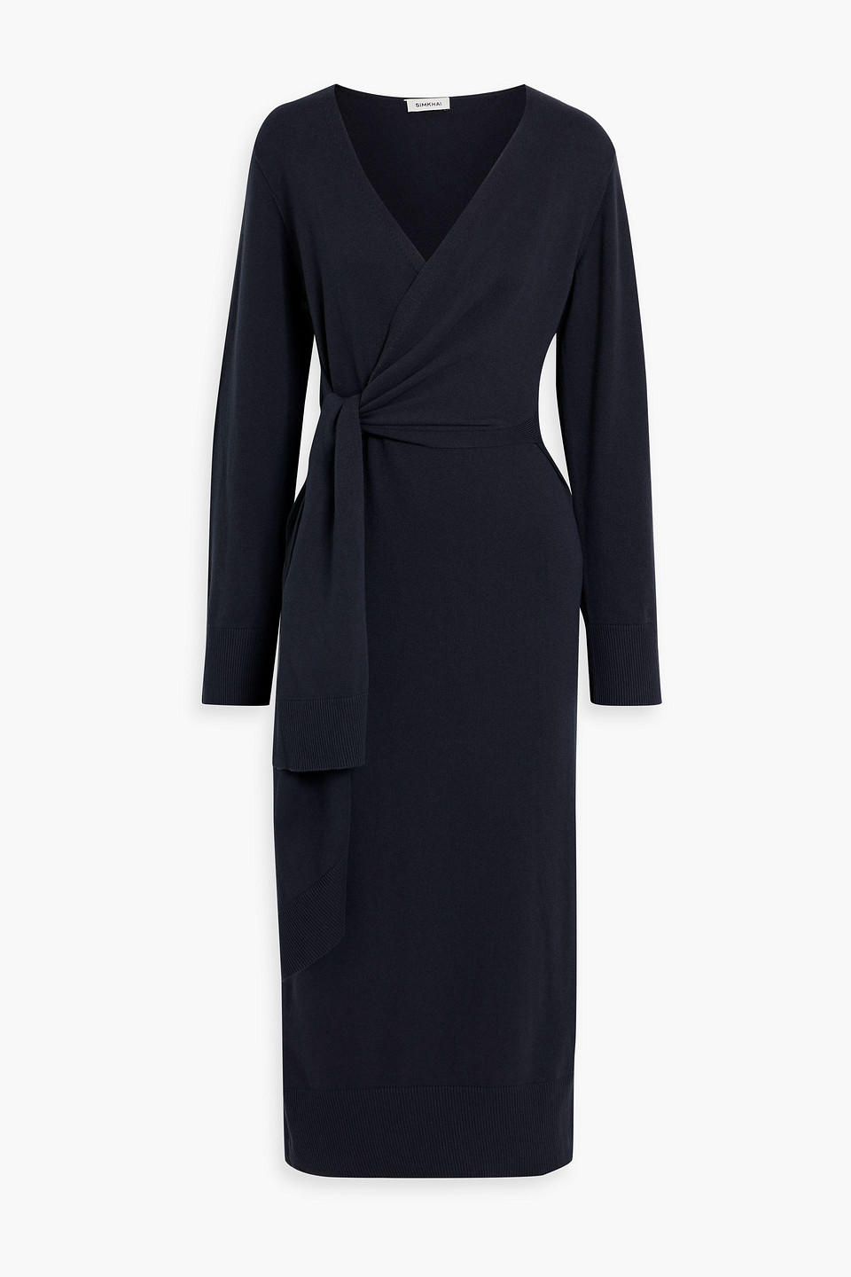 simkhai - skyla wrap-effect cotton and cashmere-blend midi dress - blue - xs