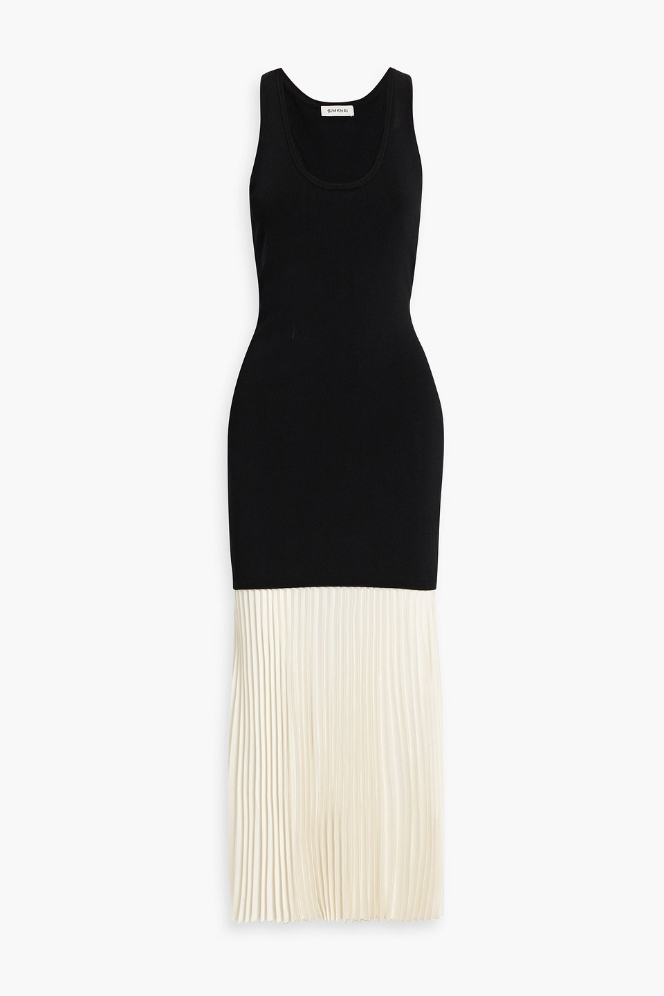 simkhai - zaden layered pleated satin and jersey maxi dress - black - s