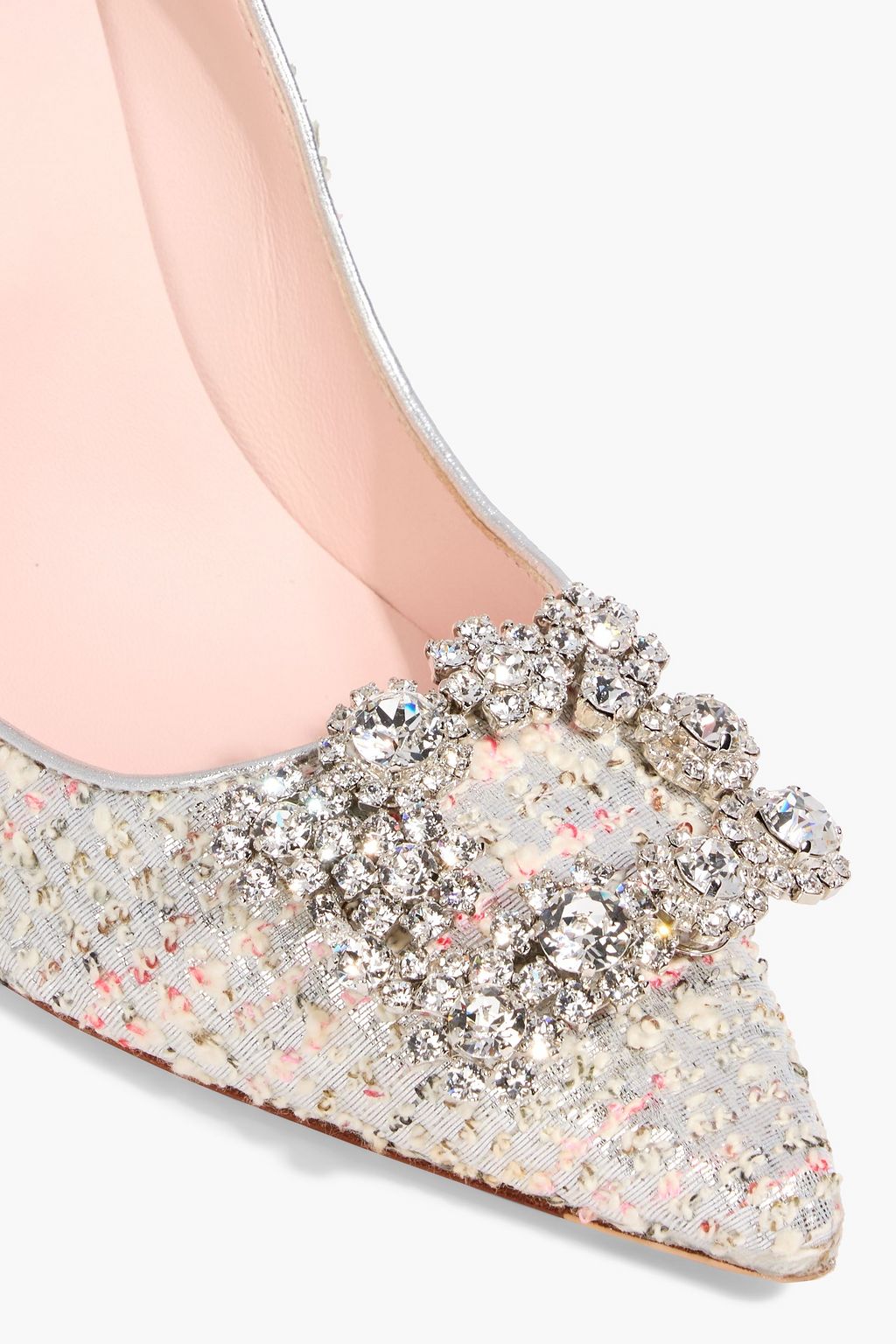 ROGER VIVIER Flower Strass embellished metallic tweed pumps | THE