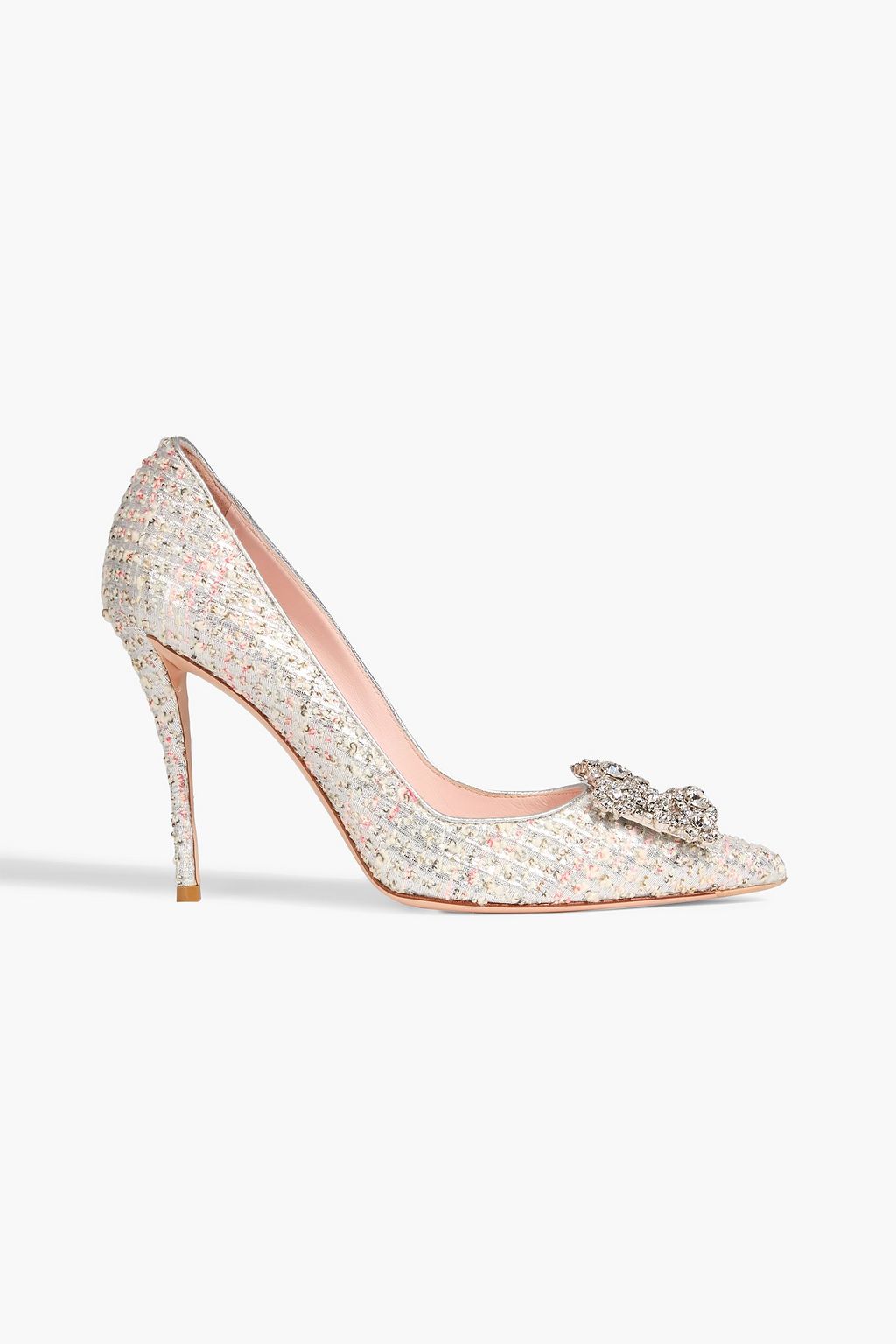 ROGER VIVIER Flower Strass embellished metallic tweed pumps | THE