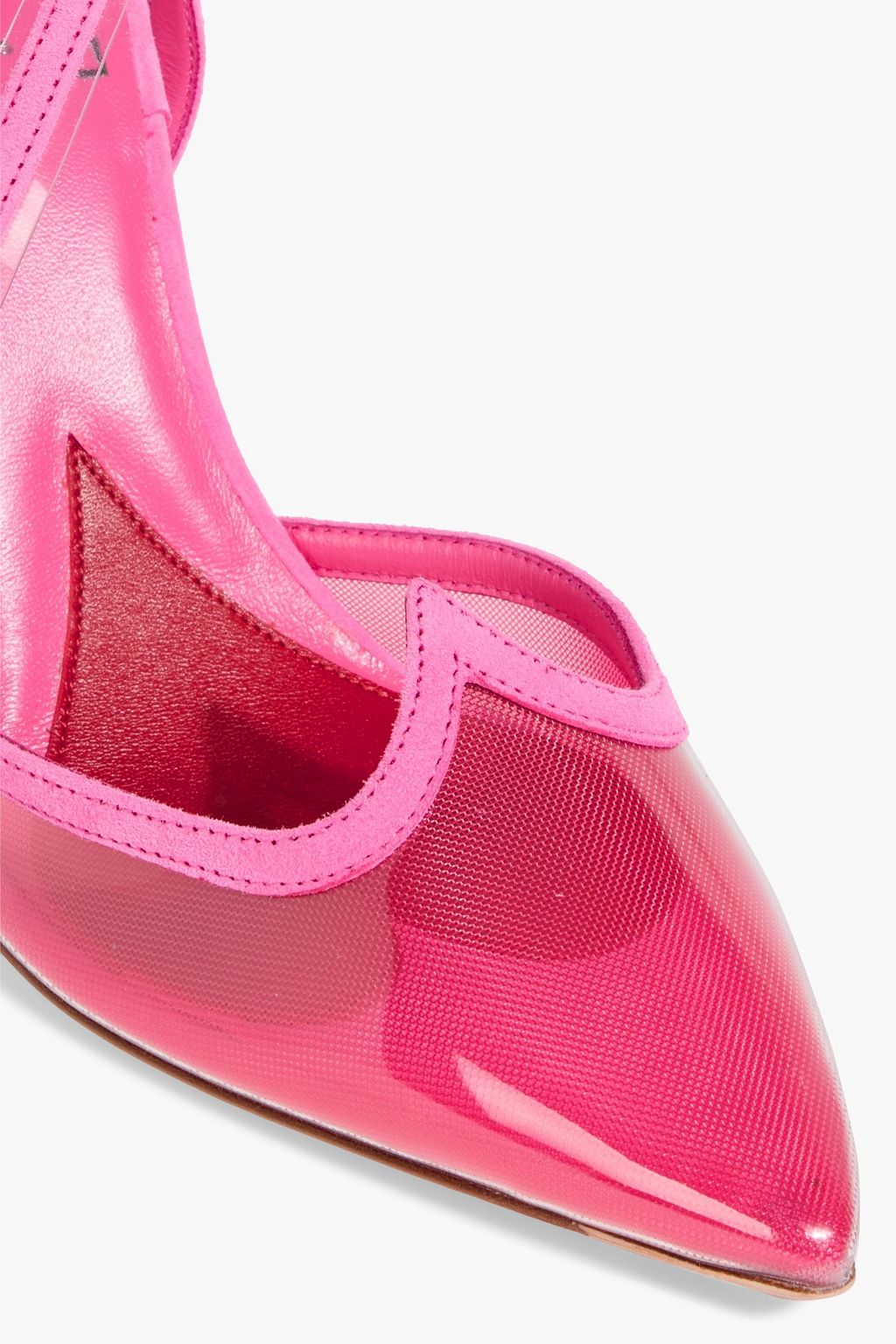 ROGER VIVIER I Love Vivier suede-trimmed mesh and PVC slingback