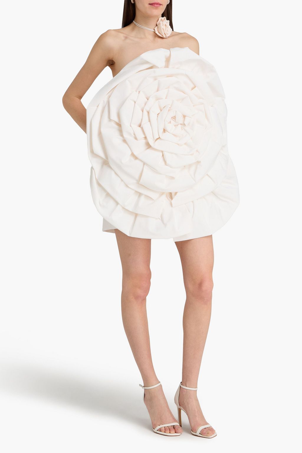 Leo Lin Bloom Rose strapless satin mini dress - Women - Ivory Dresses - UK 10