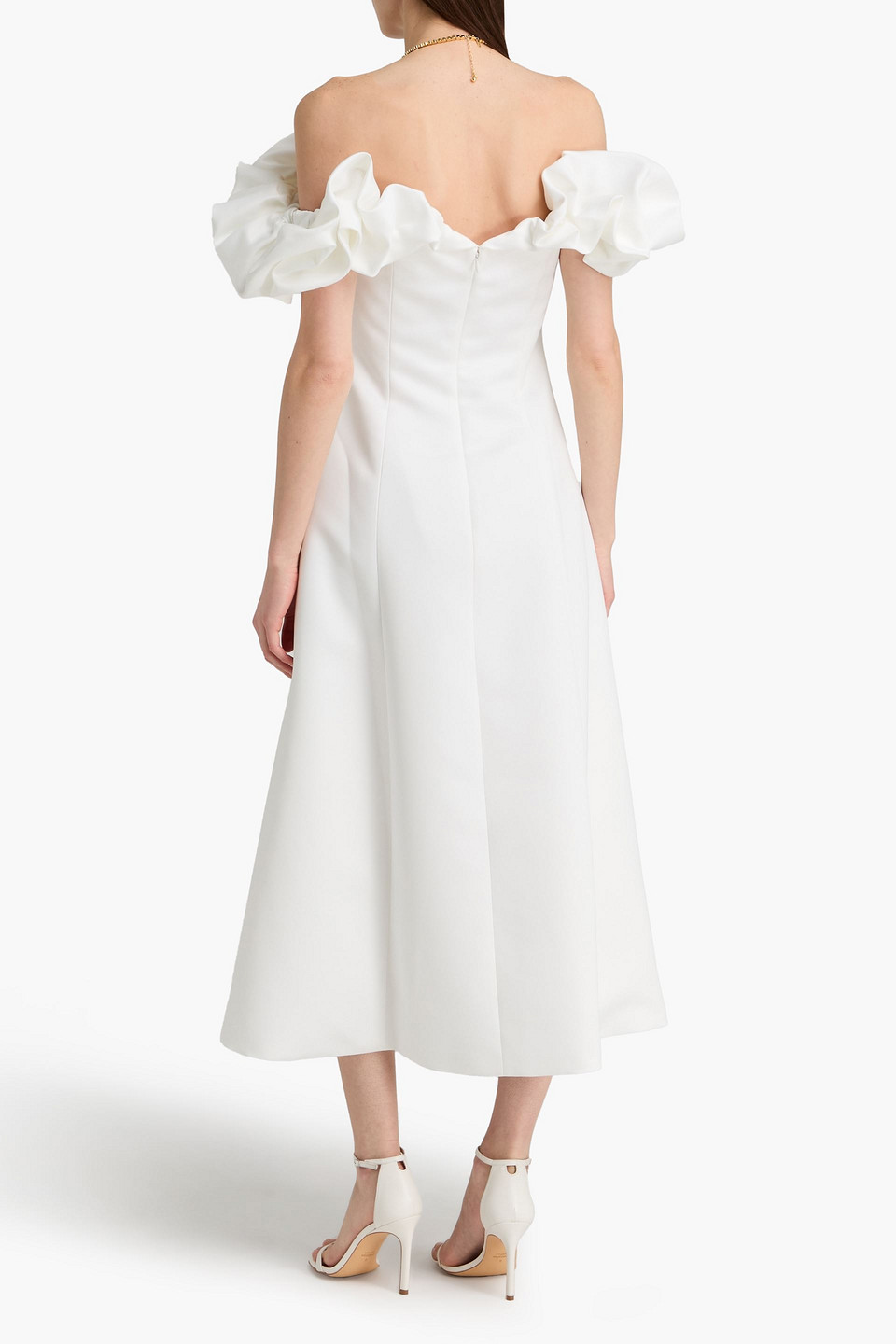 Leo Lin Annie Off-the-shoulder Satin Midi Dress In White